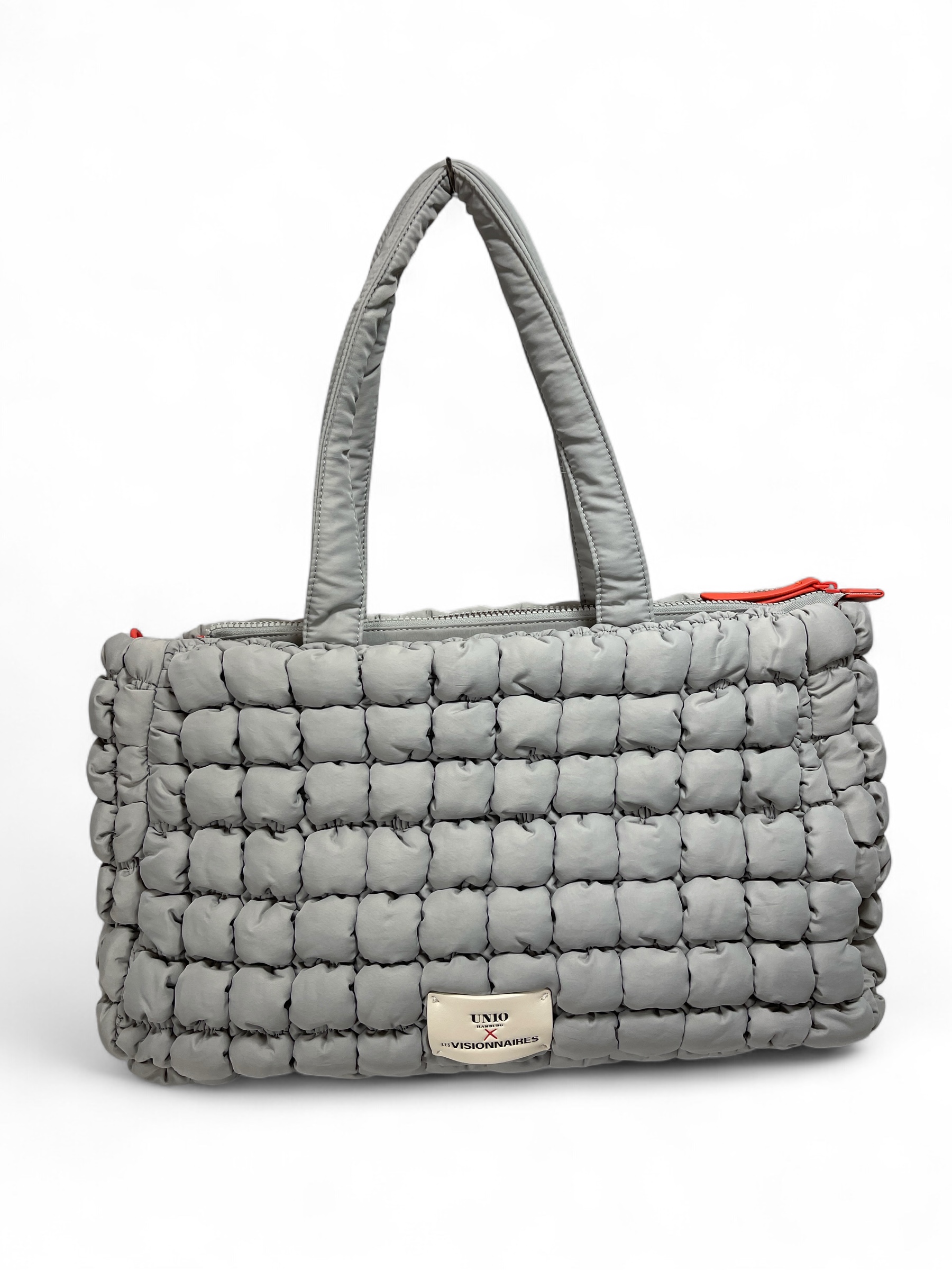 UNIO CORTINA BUBBLE NYLON SHOPPER PUFFER BAG ORANGE LIGHT GREY