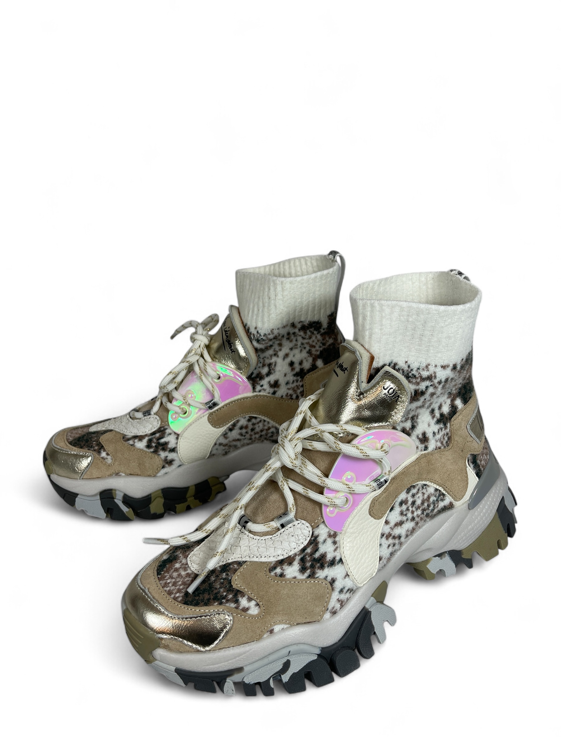 JOIA 2502093 LAZY  Leather Stretch Sock Sneaker White Beige