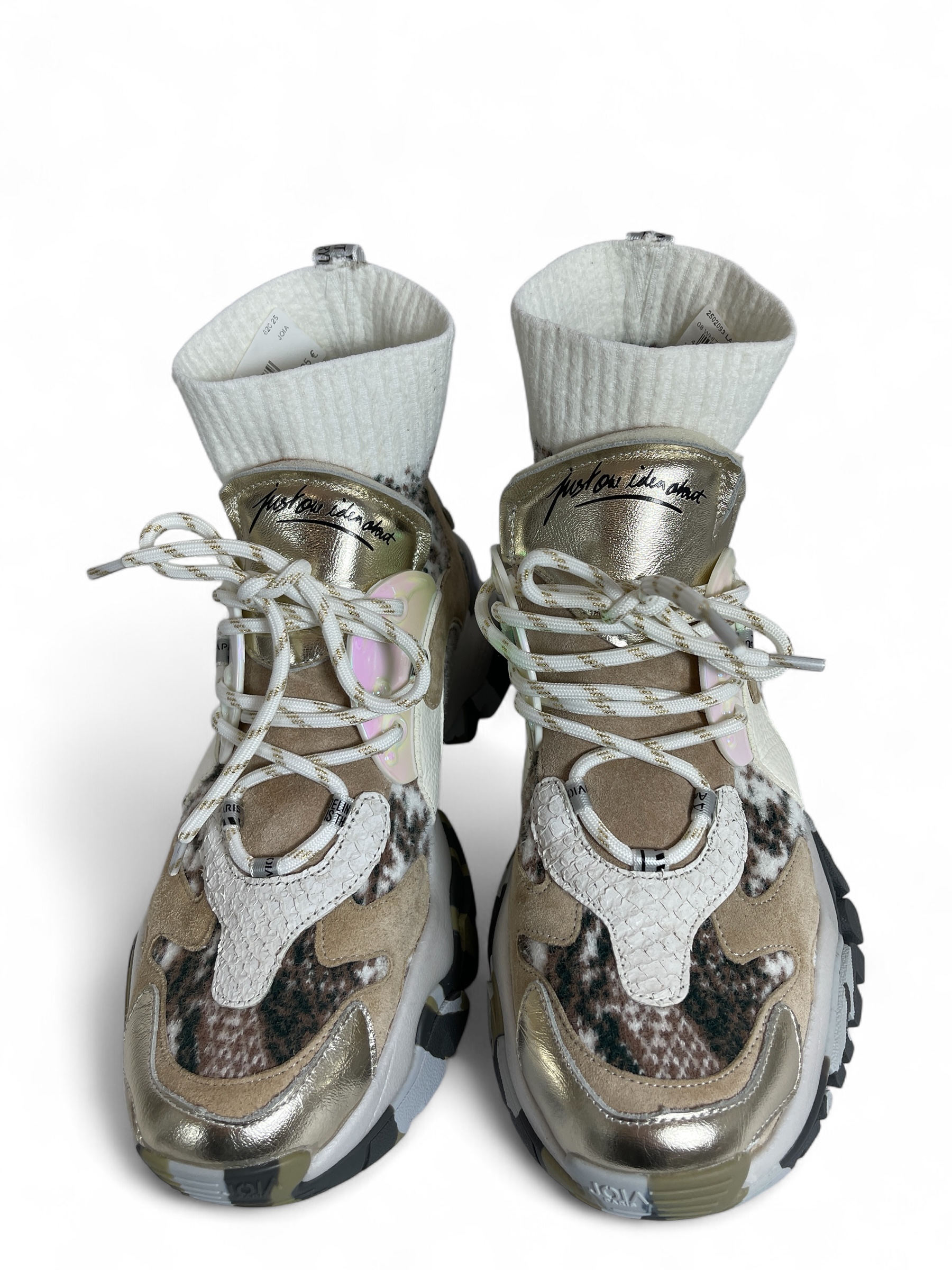 JOIA 2502093 LAZY  Leather Stretch Sock Sneaker White Beige