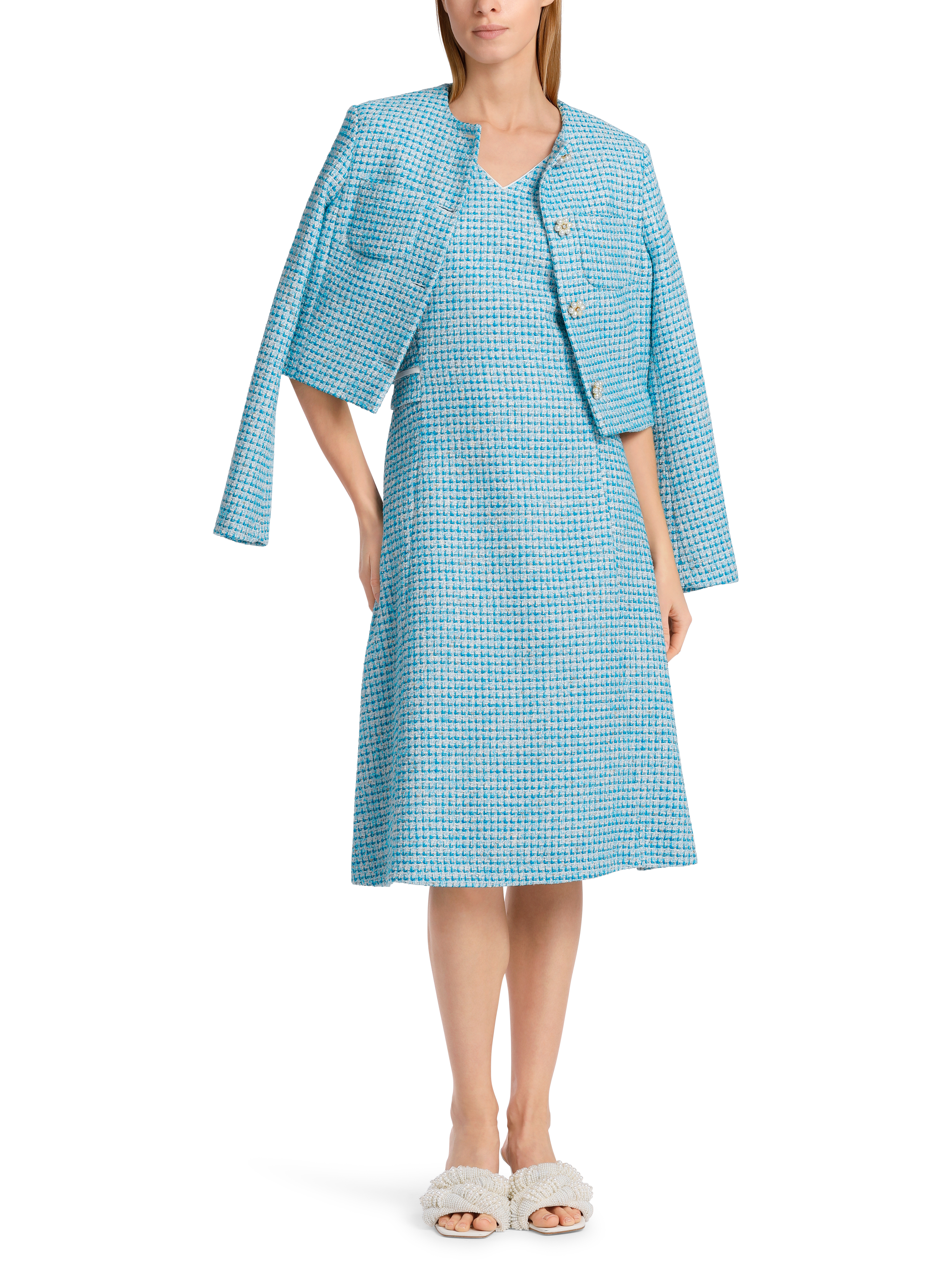 MARC CAIN WC 21.67 W88 Kurzärmliges Kleid mit Karos blau light azure