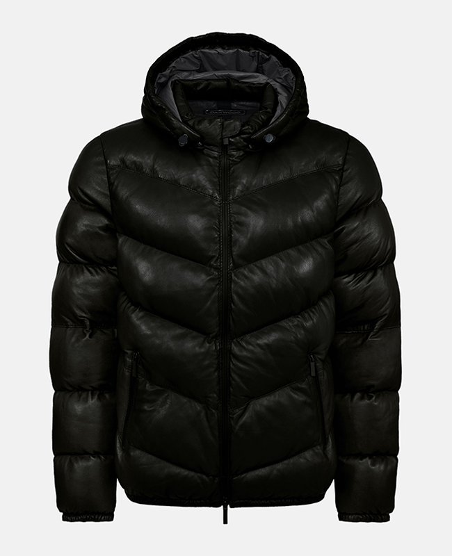 OAKWOOD KENTUCKY 64617 HERREN LEDER JACKE MIT KAPUZE BLACK.
