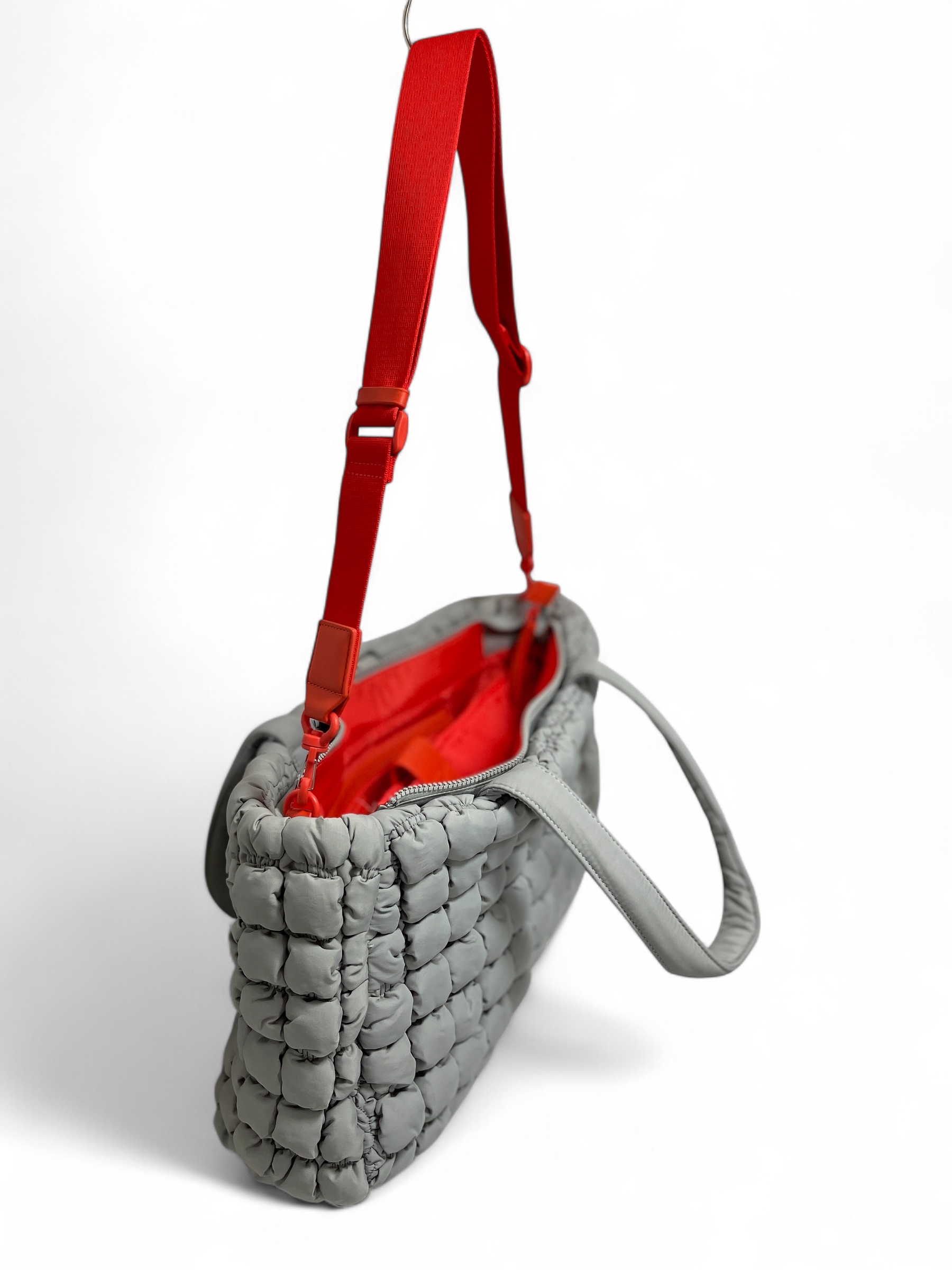 UNIO CORTINA BUBBLE NYLON SHOPPER PUFFER BAG ORANGE LIGHT GREY