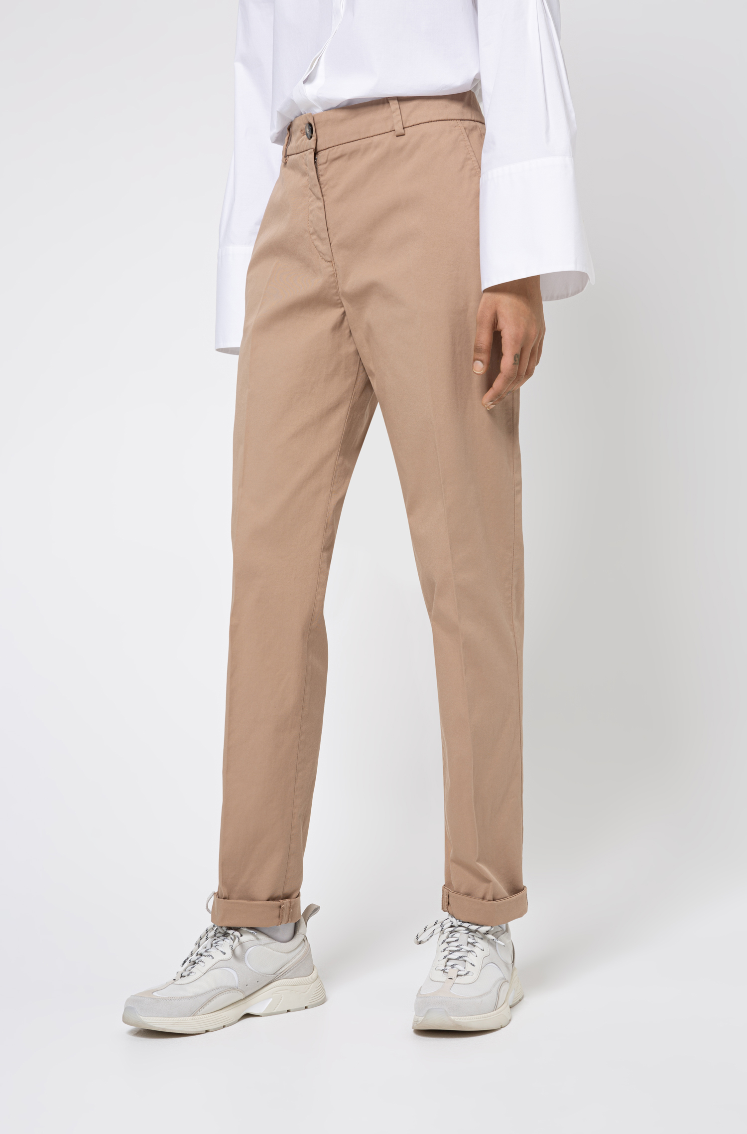 HUGO 50449602 Hecia-1-D 10234402 01 Damen Hose Stretch Light Beige 270