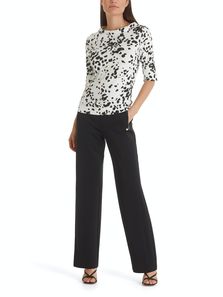 MARC CAIN TC 48.33 J18 Rippstrickshirt mit Graphic-Muster white and black
