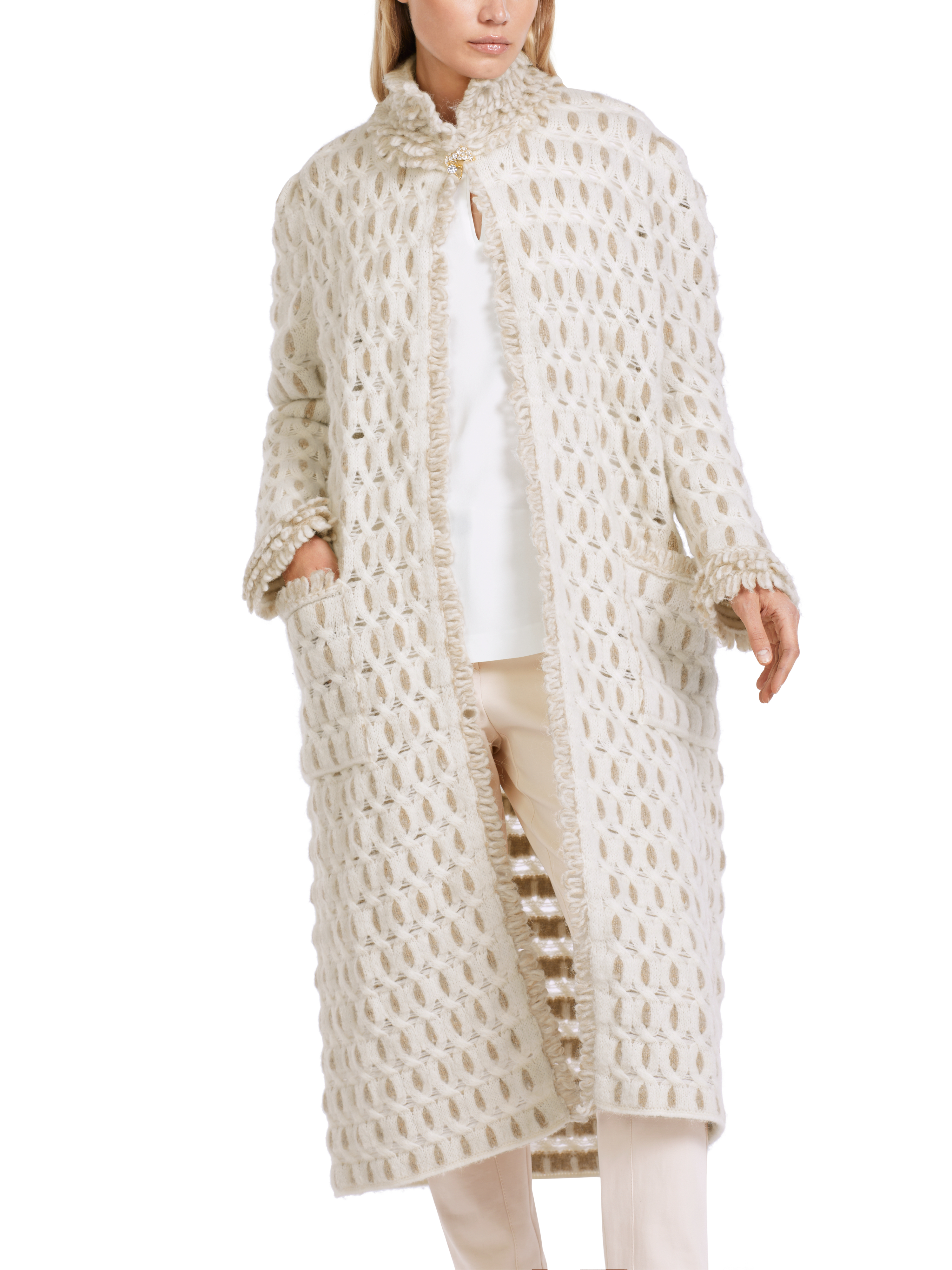 MARC CAIN VC 11.19 M46 Fancy Damen Mantel Knitted in Germany off-white