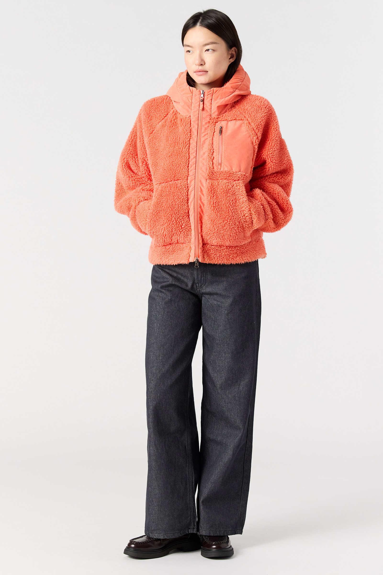 PARAJUMPERS PY31 CREAMY  FLEECE TEDDY ZIP JACKE GRENADINE