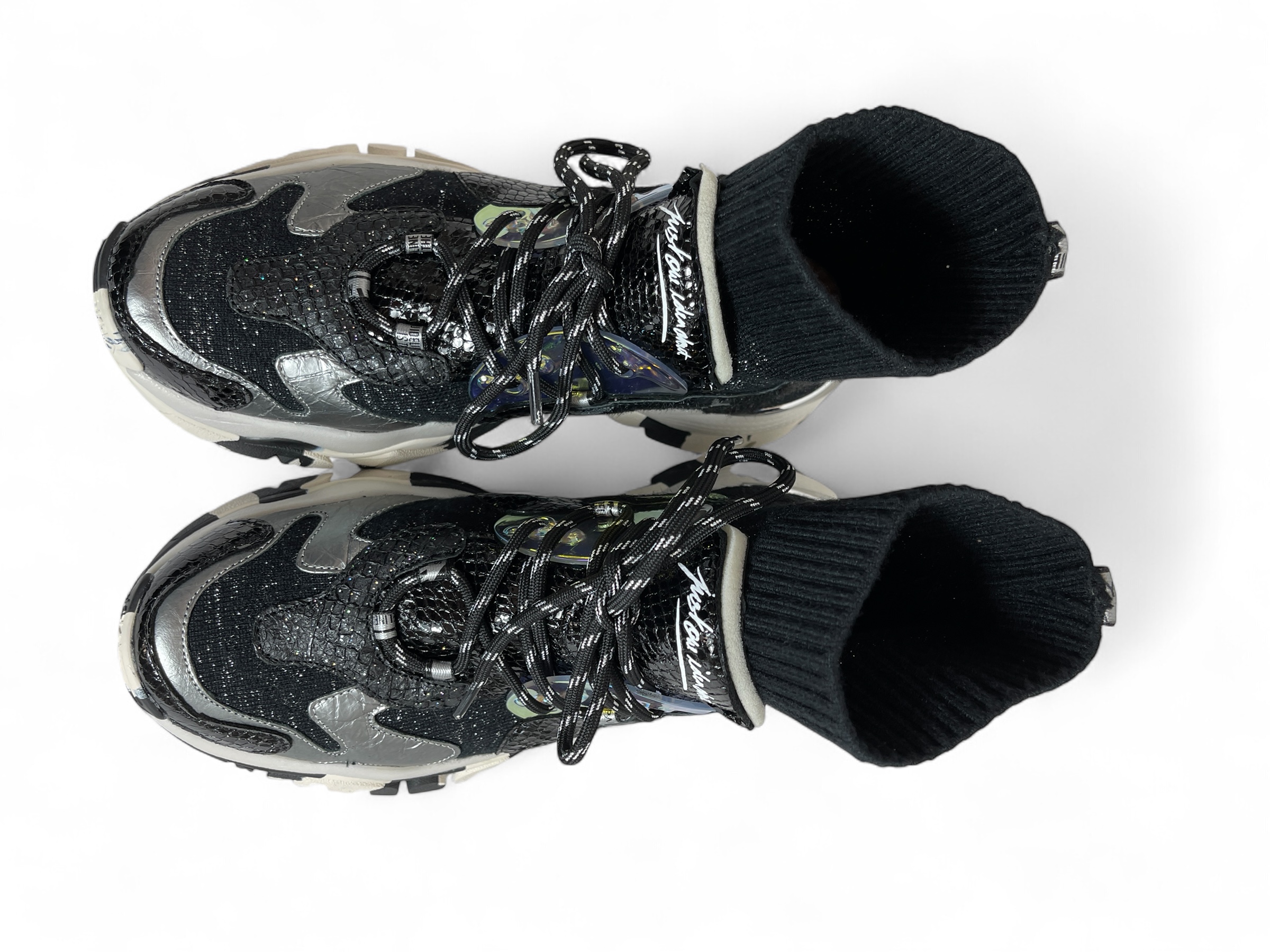 JOIA 2502095 LAZY Leather Stretch Sock Sneaker Black Silver