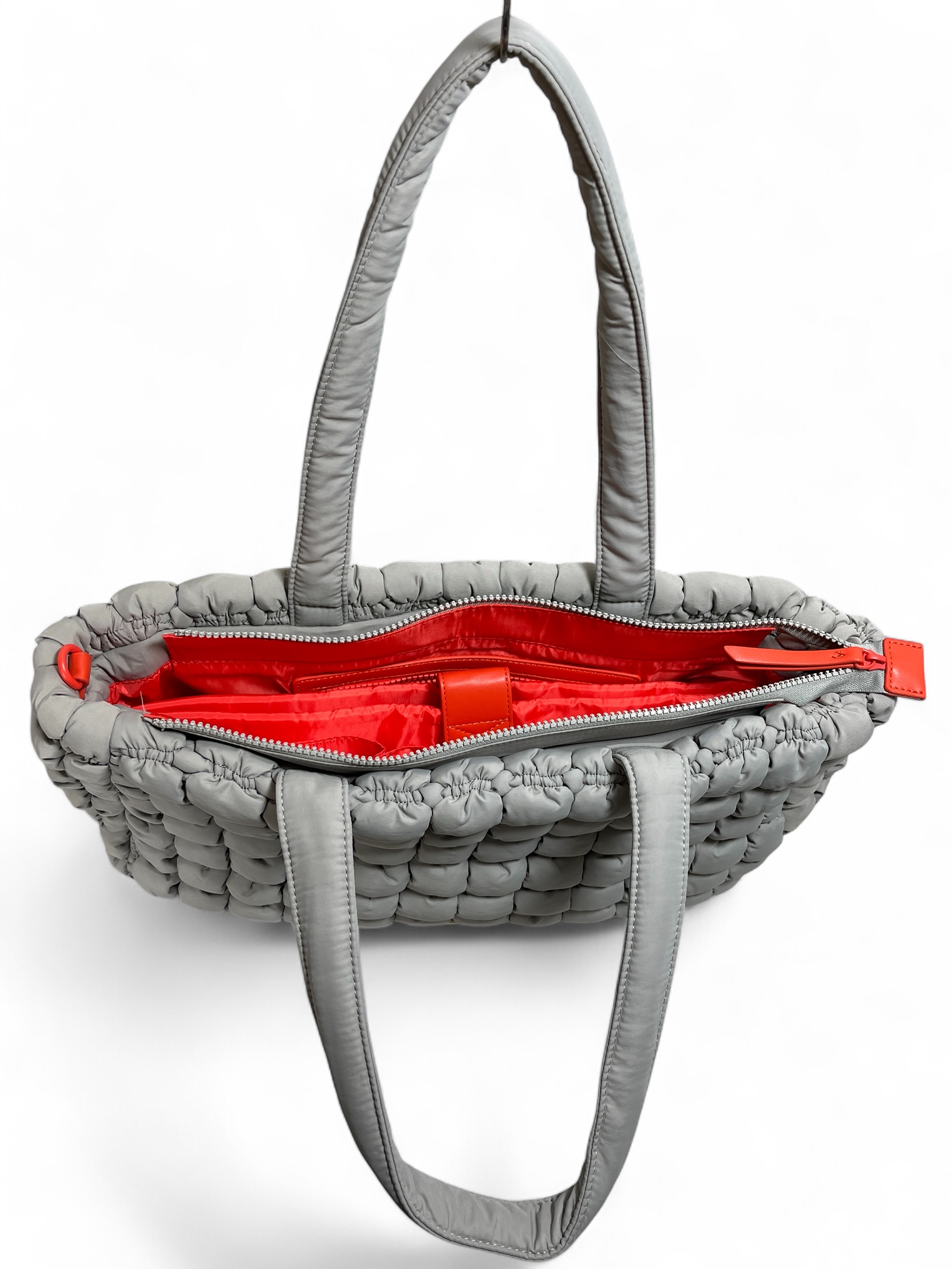 UNIO CORTINA BUBBLE NYLON SHOPPER PUFFER BAG ORANGE LIGHT GREY