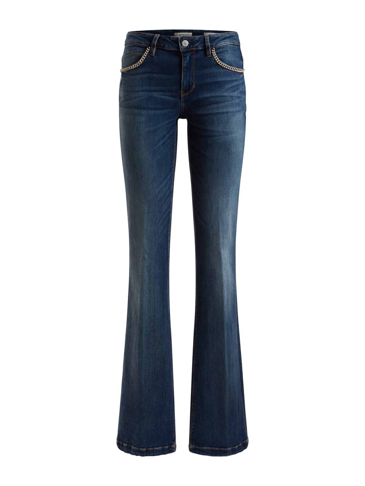 GUESS W2YA58 D4Q02 
                Damen Jeans angenähte Kette Bootcut Blau