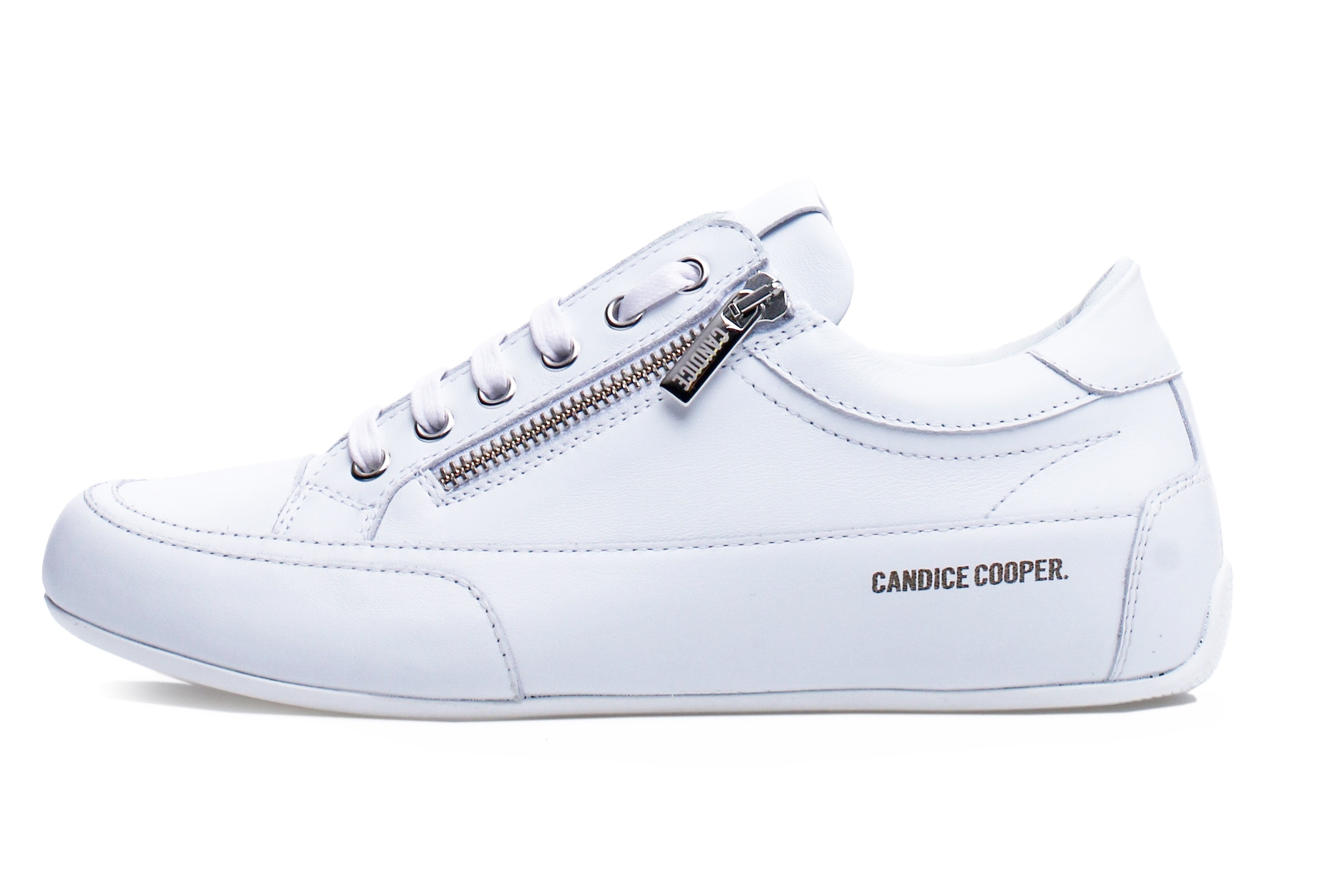 CANDICE COOPER 2016569-02 ROCK DELUXE WHITE CALF DAMEN LEDER ZIP SNEAKER WEISS