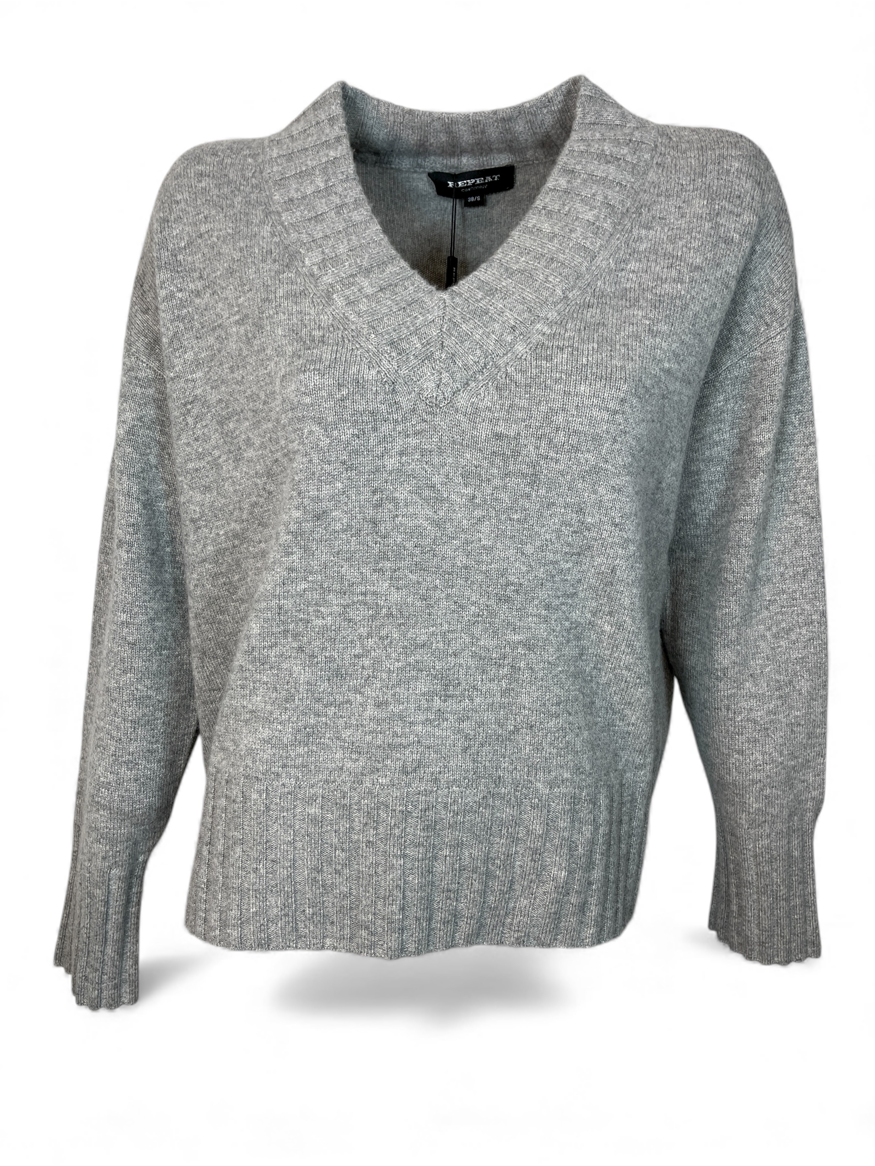 REPEAT 104529 Cashmere Pullover V-Ausschnitt Light Grey