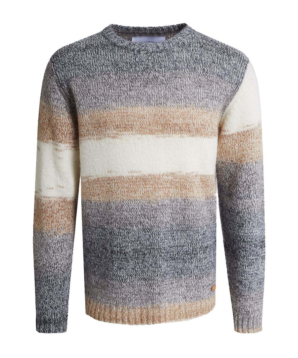 Baldessarini BLD-CubaHerren Rundhals Pullover Gestreift Woll-Mix Pale Khaki Pattern