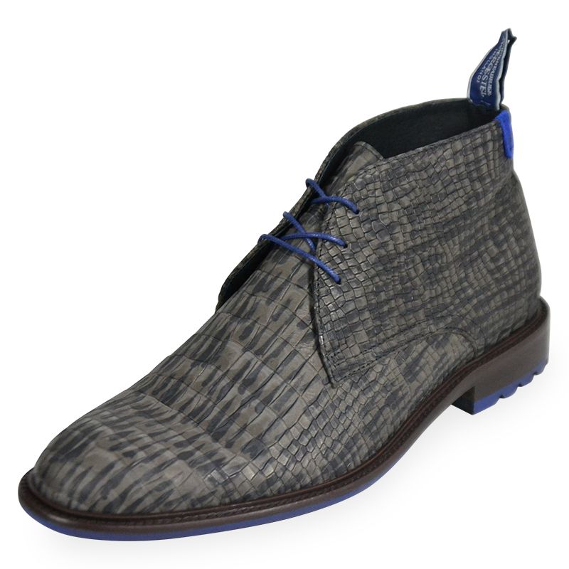 Floris van Bommel 10203 KLASSISCHE HERREN SCHNÜRSCHUHE REPTILMUSTER D-GREY NUBUCK CROCO.