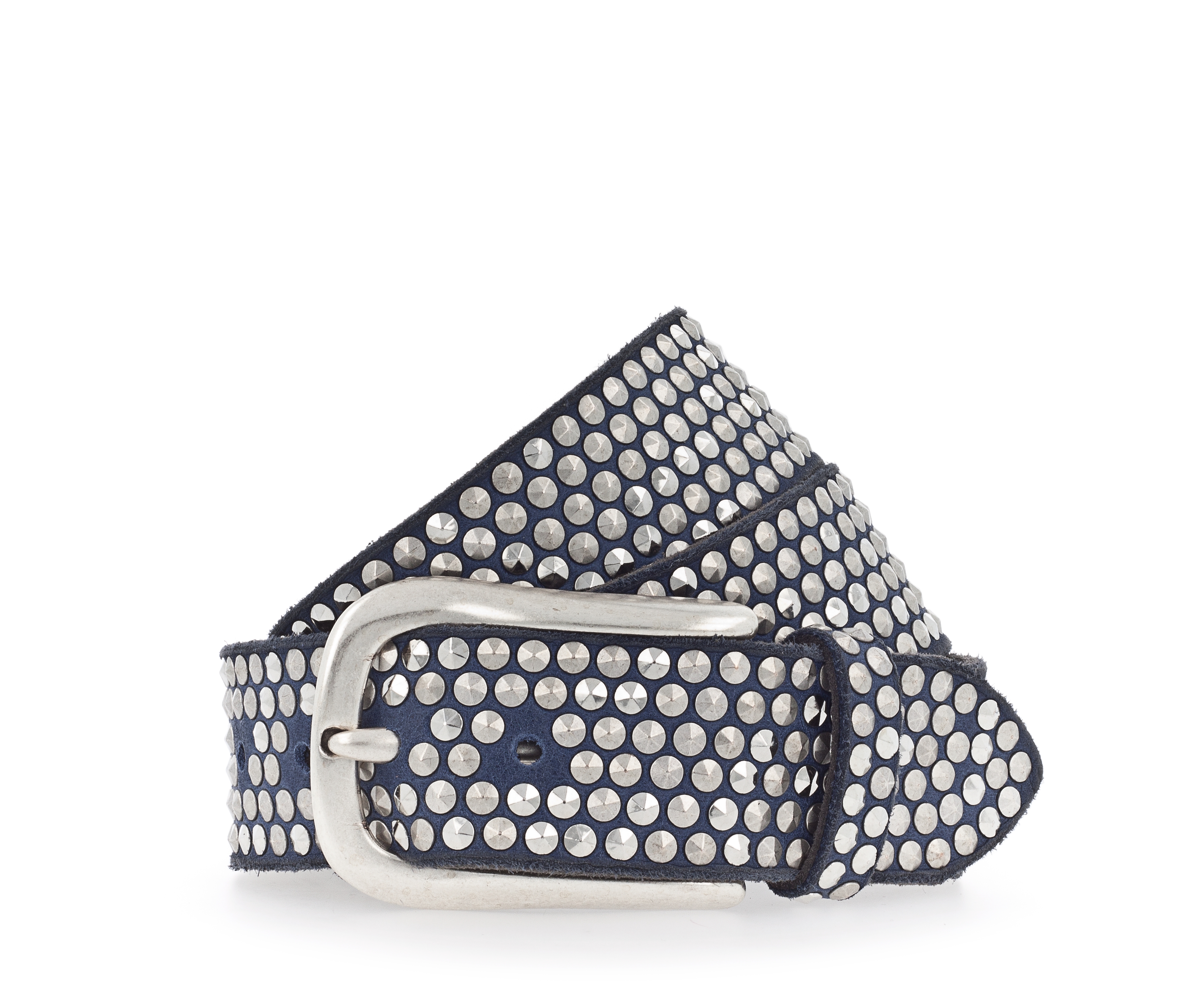 B.BELT BB0225L03 Zoe Silver Damen Leder Gürtel 35mm mit Nieten Marine Blau