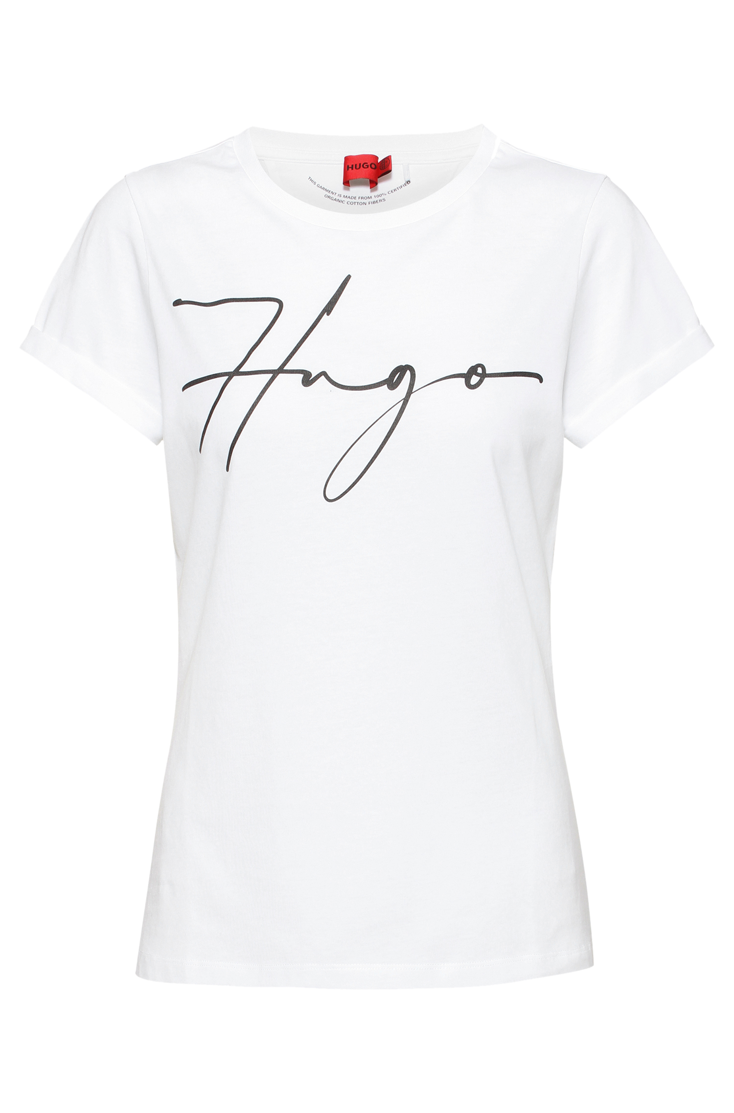 HUGO 50467249 The Slim Tee 17 10222251 01 Damen T-Shirt  aus Bio-Baumwolle mit Logo