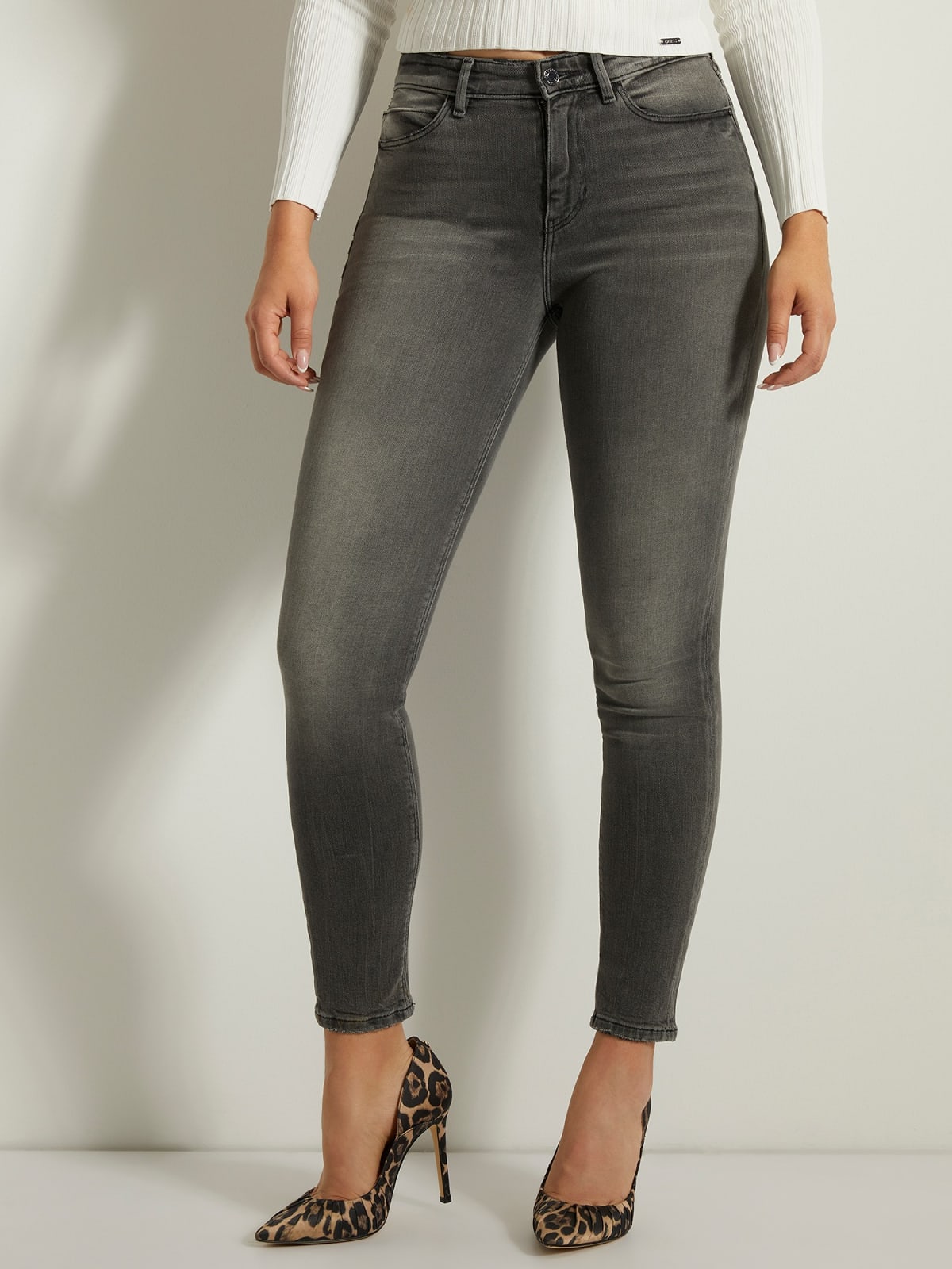 GUESS W1YA46 D4F52 Damen Jeans Hose Skinny-Fit Grau CRG1