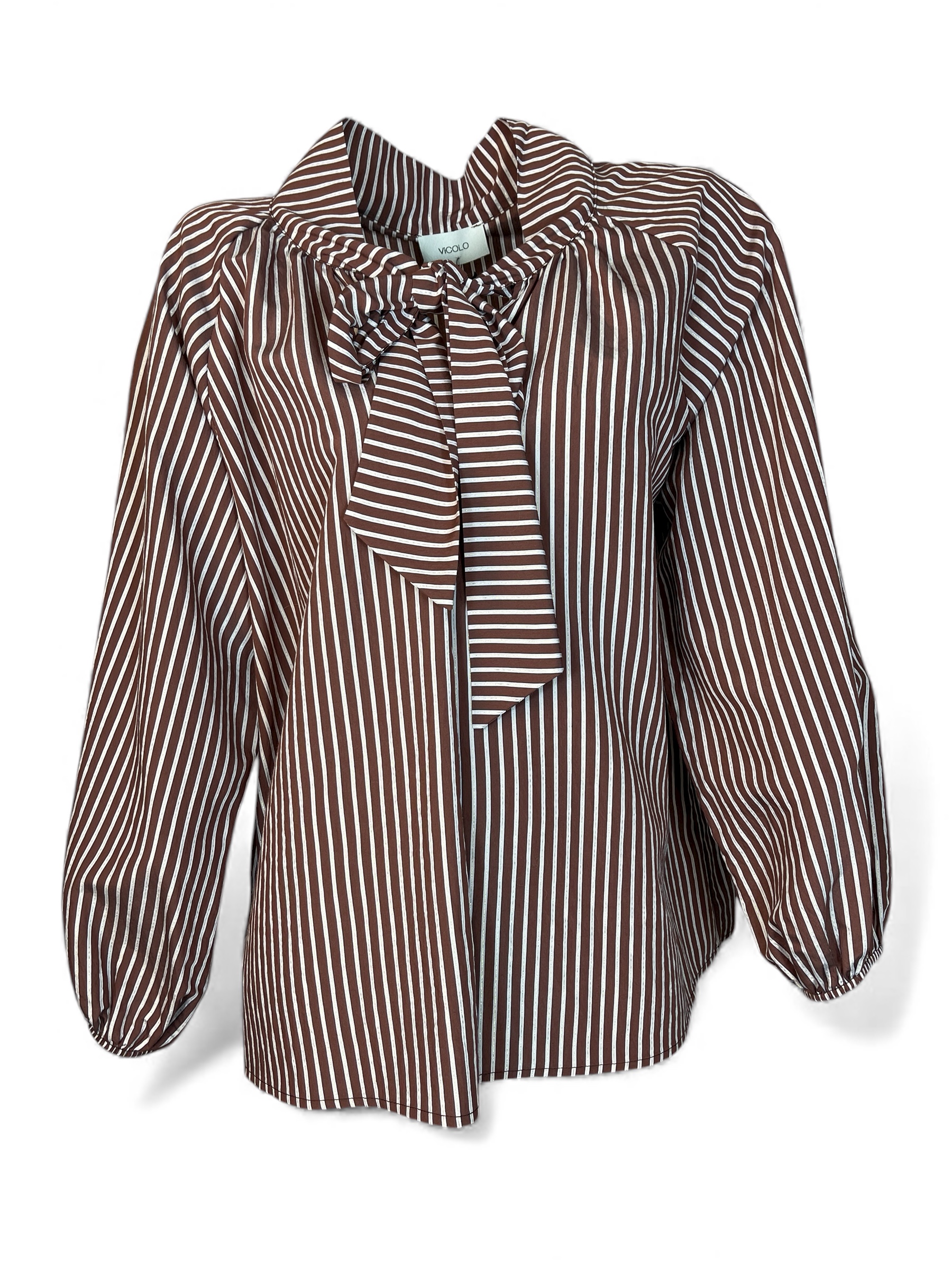 VICOLO TF0288 SCHLUPPEN BLUSE MIT STREIFEN TABACCO