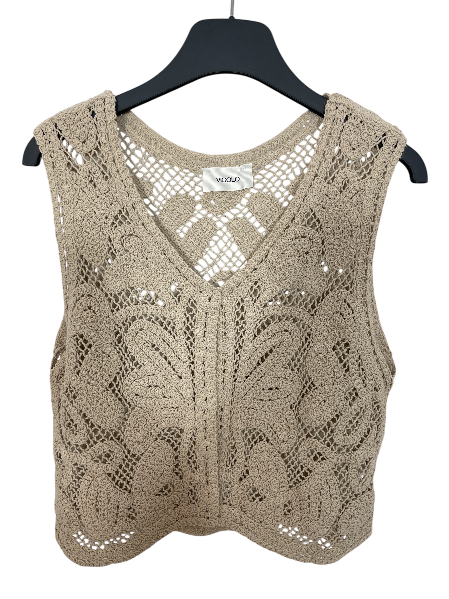 VICOLO 77036D Damen Häkelweste Strick Weste VANILLA