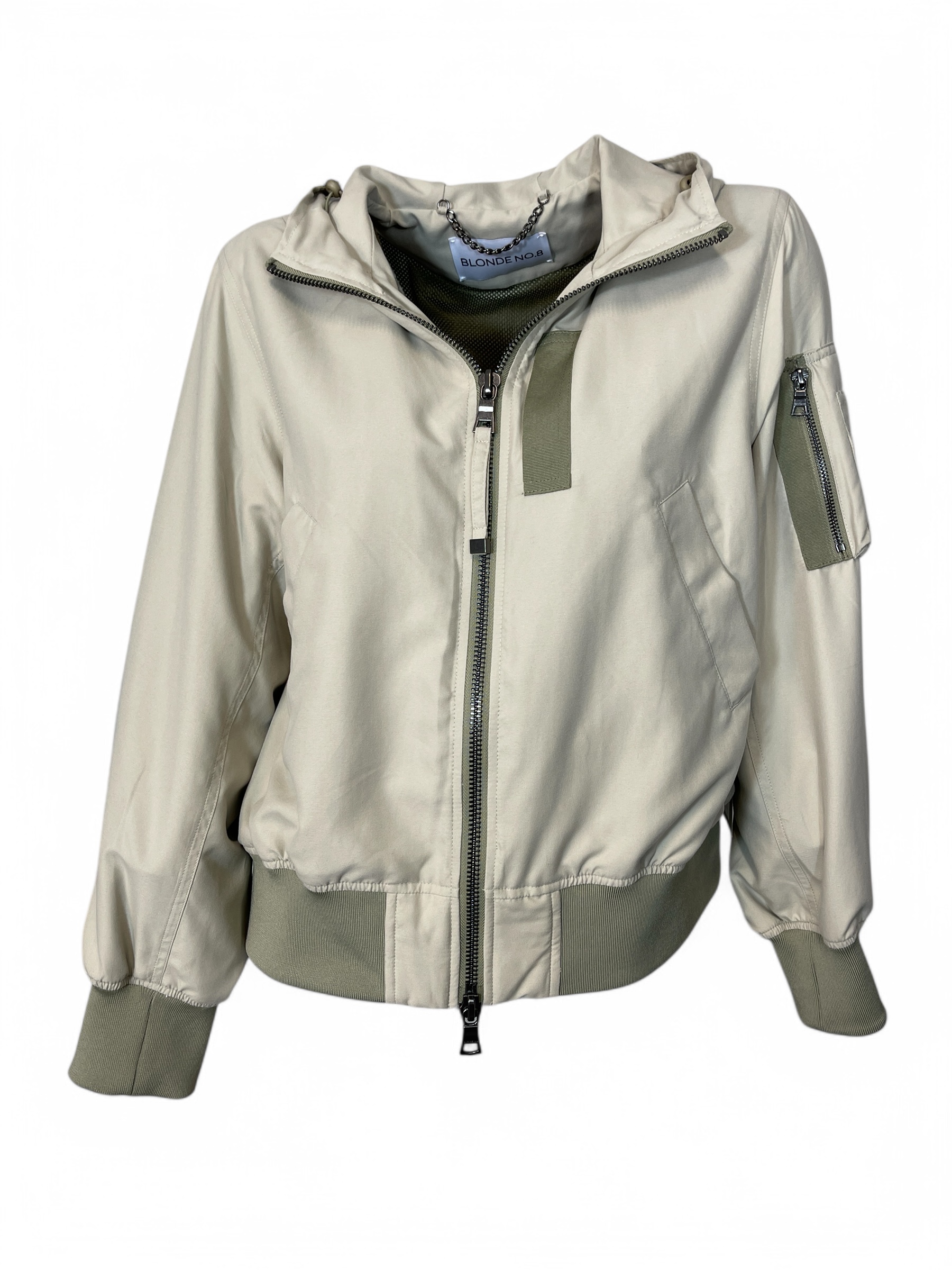 BLONDE - CODY Damen Jacke im Rücken Palmenmotiv aus Strass Kapuze Beige 7600