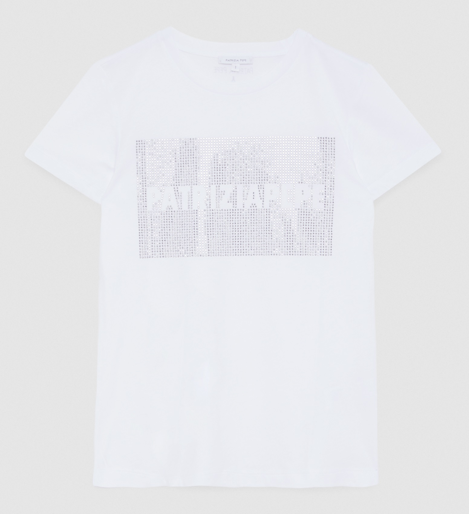 PATRIZIA PEPE 8M1395 J4V5 Damen T-Shirt mit Logo und Strass BIANCO OTTICO W103