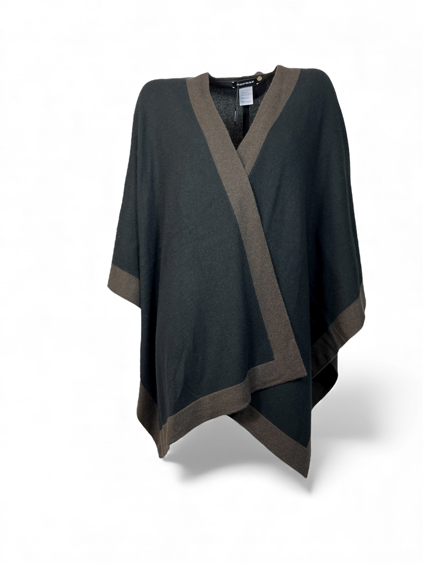 REPEAT 700637 Cashmere Poncho Black/Braun