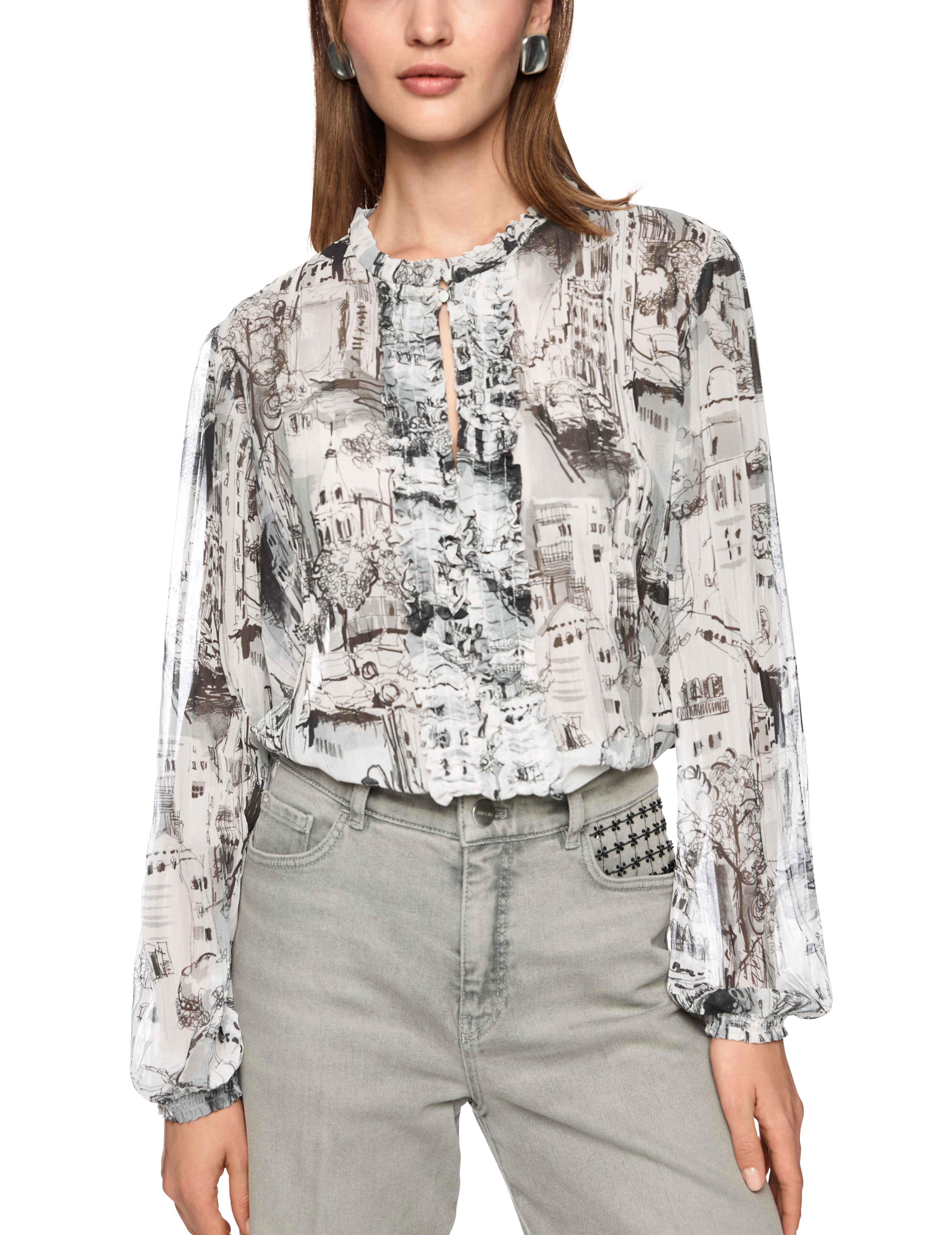 MARC CAIN ZC 51.22 W74 CITY-Print Bluse  Material smoke
