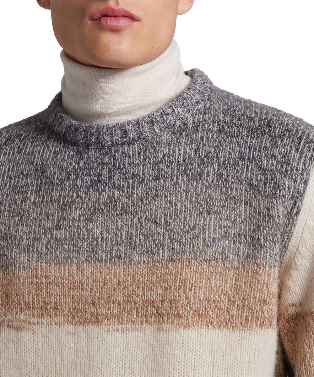 Baldessarini BLD-CubaHerren Rundhals Pullover Gestreift Woll-Mix Pale Khaki Pattern