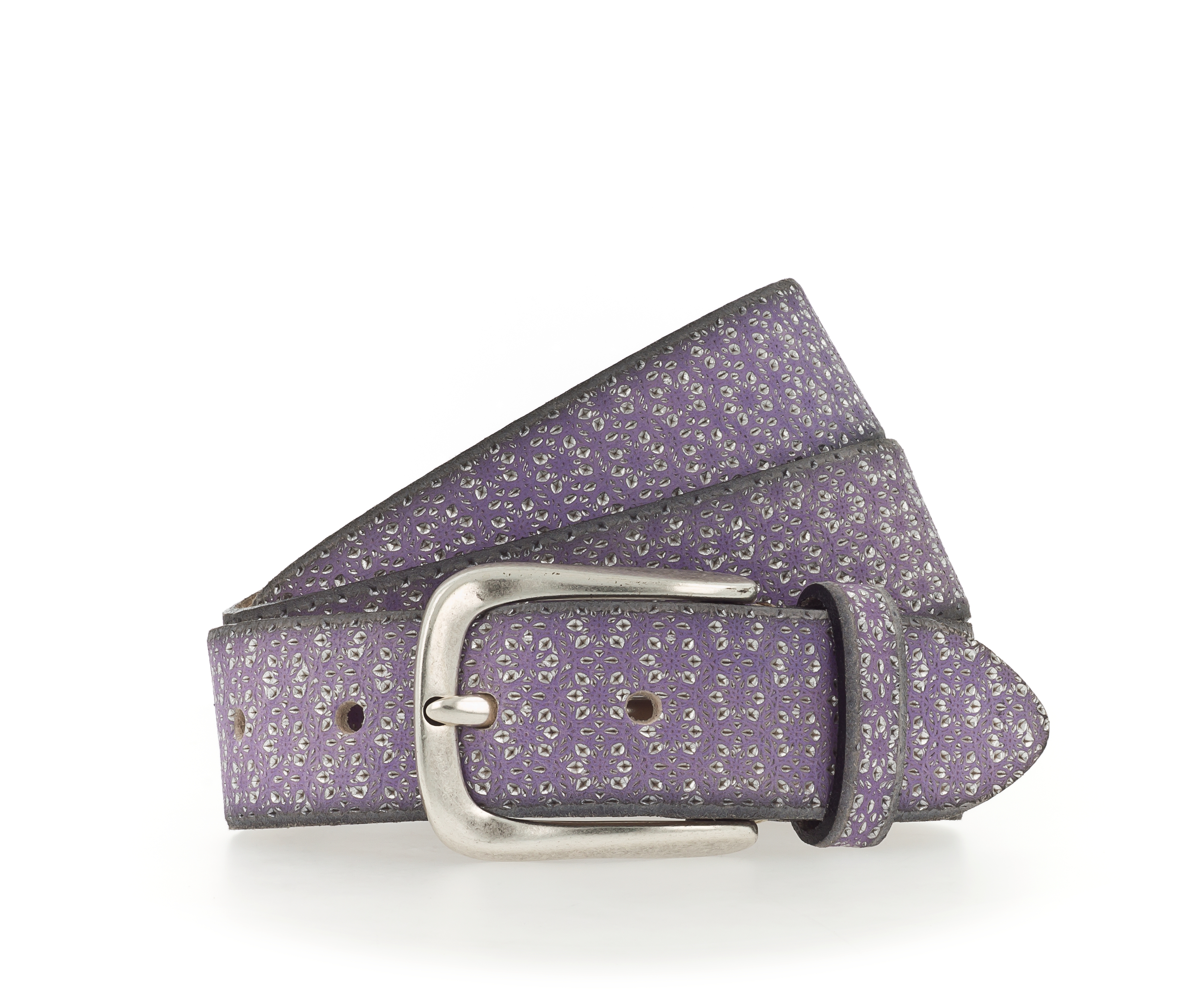 B.BELT BB0827L78 Mara 35 mm Damen Leder Gürtel Lila-Silbermetallic