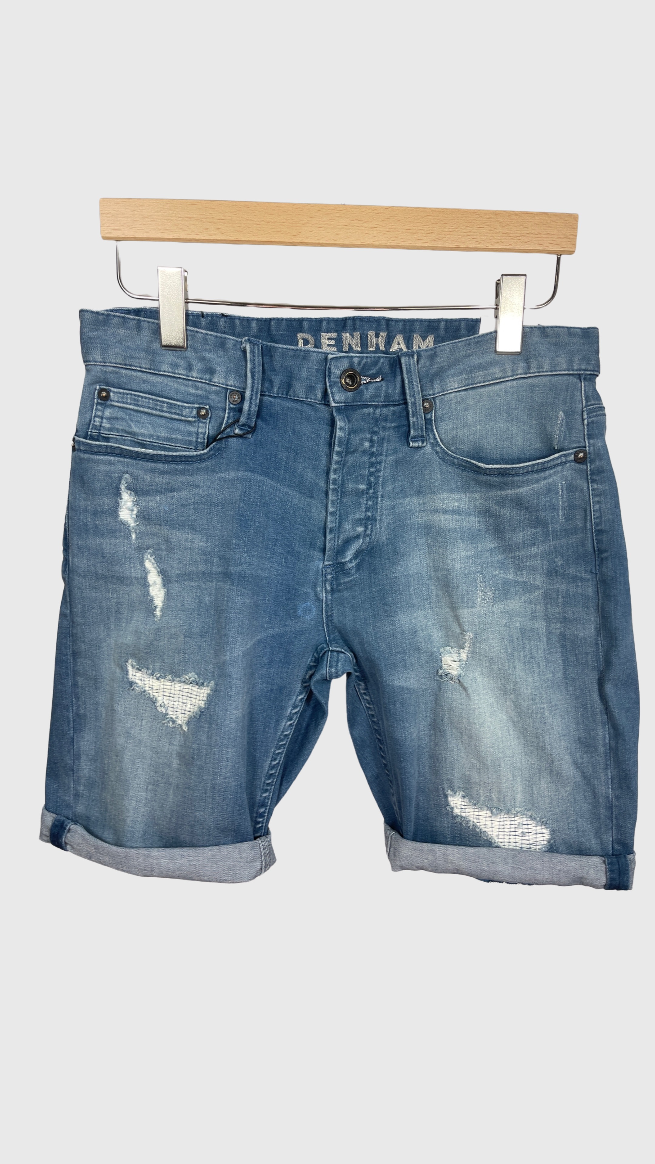 DENHAM 01-21-05-16-007  RAZOR SHORT BLR&R  Herren Jeansshorts Stretch Destroyed Used Look Mittelblau Blue