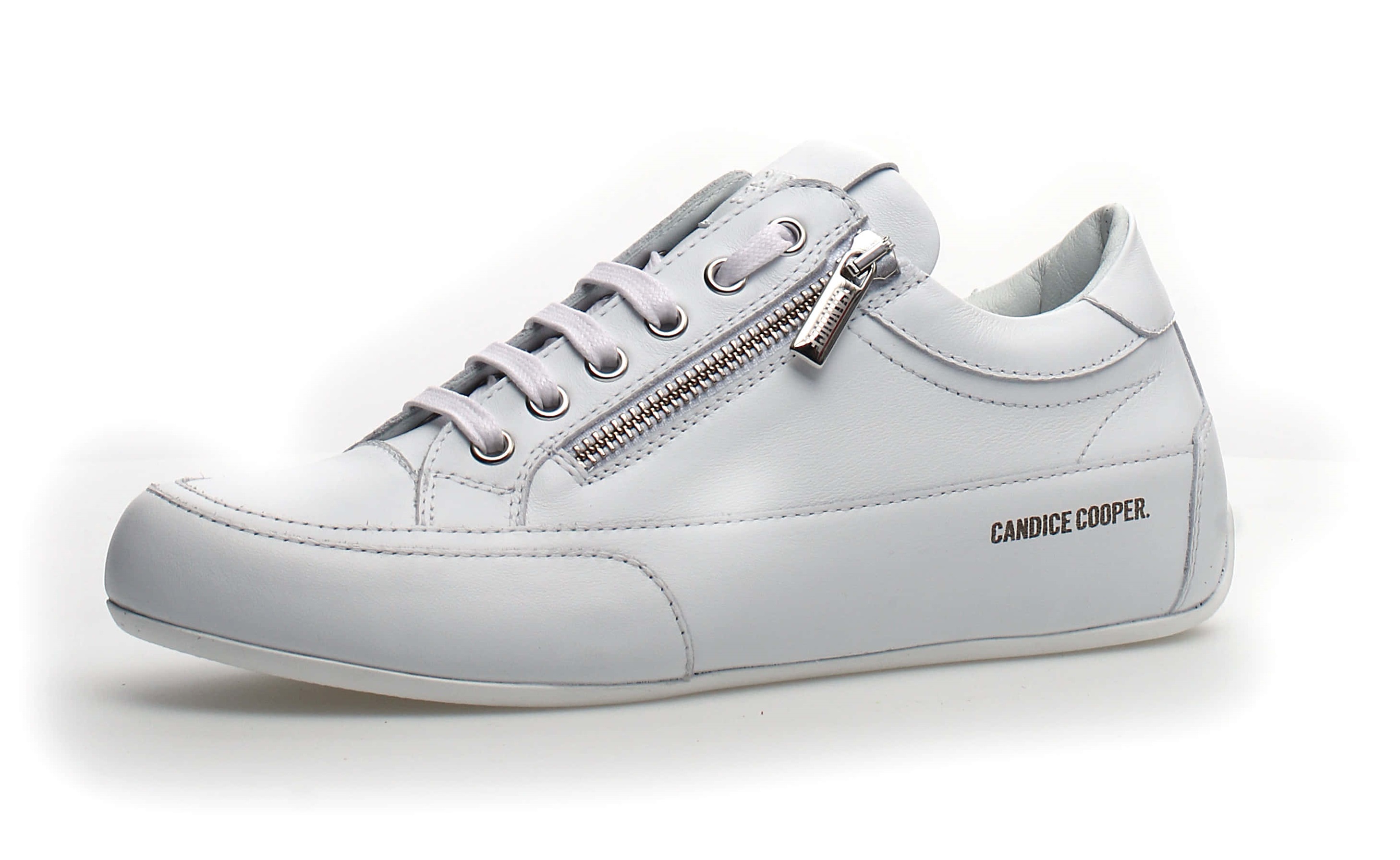 CANDICE COOPER 2016569-02 ROCK DELUXE WHITE CALF DAMEN LEDER ZIP SNEAKER WEISS