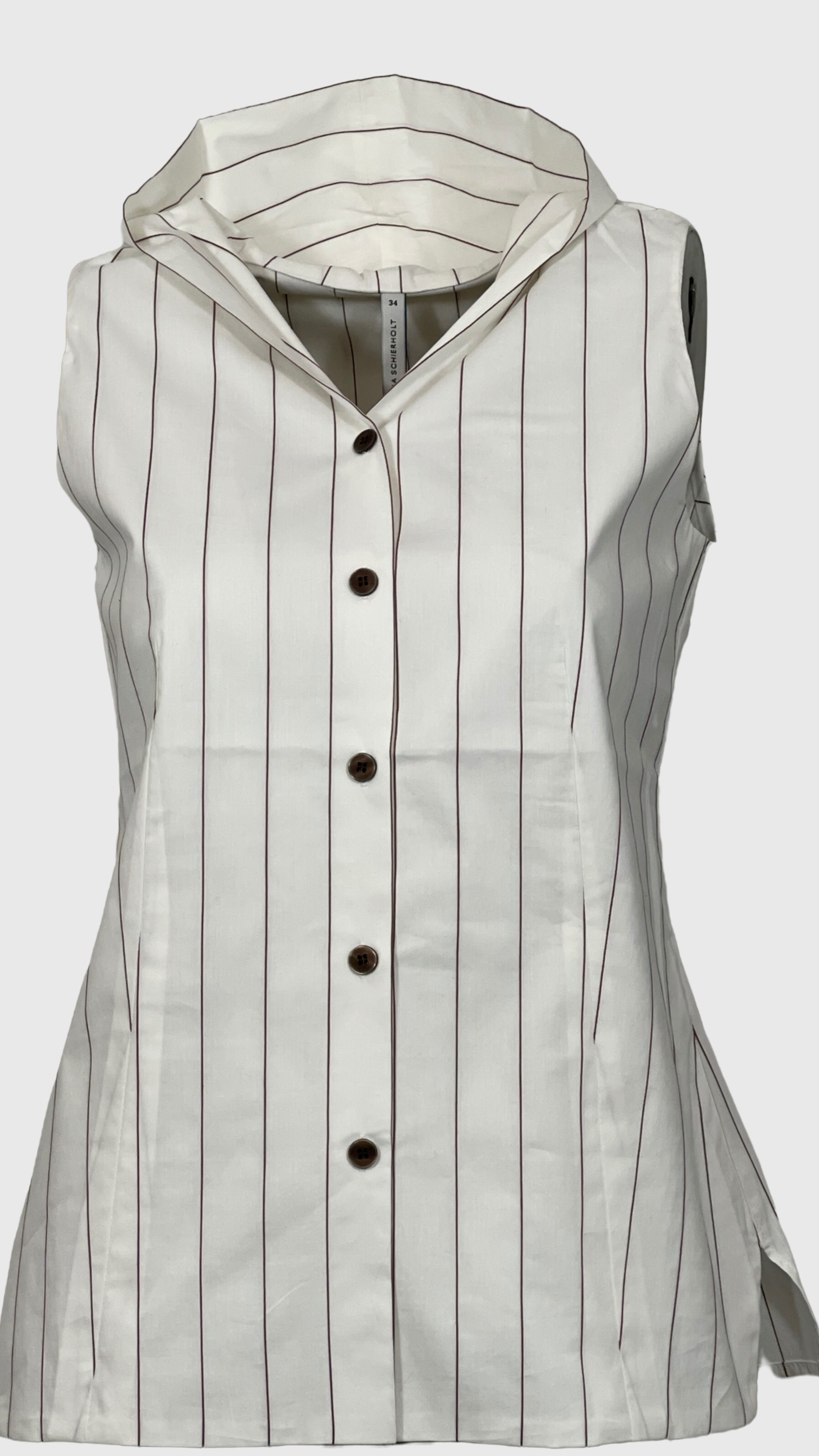 ANIA SCHIERHOLT - BL2431/65 Damen Bluse  ohne Arm mit Kapuze Streifenmuster WHITE/MUSKAT