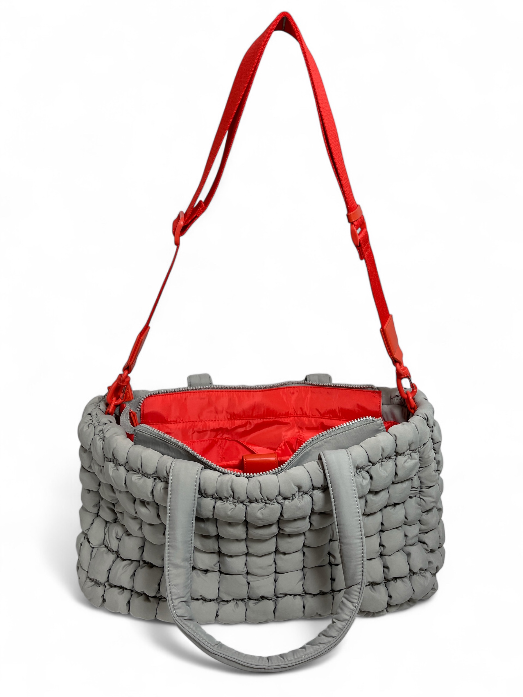 UNIO CORTINA BUBBLE NYLON SHOPPER PUFFER BAG ORANGE LIGHT GREY