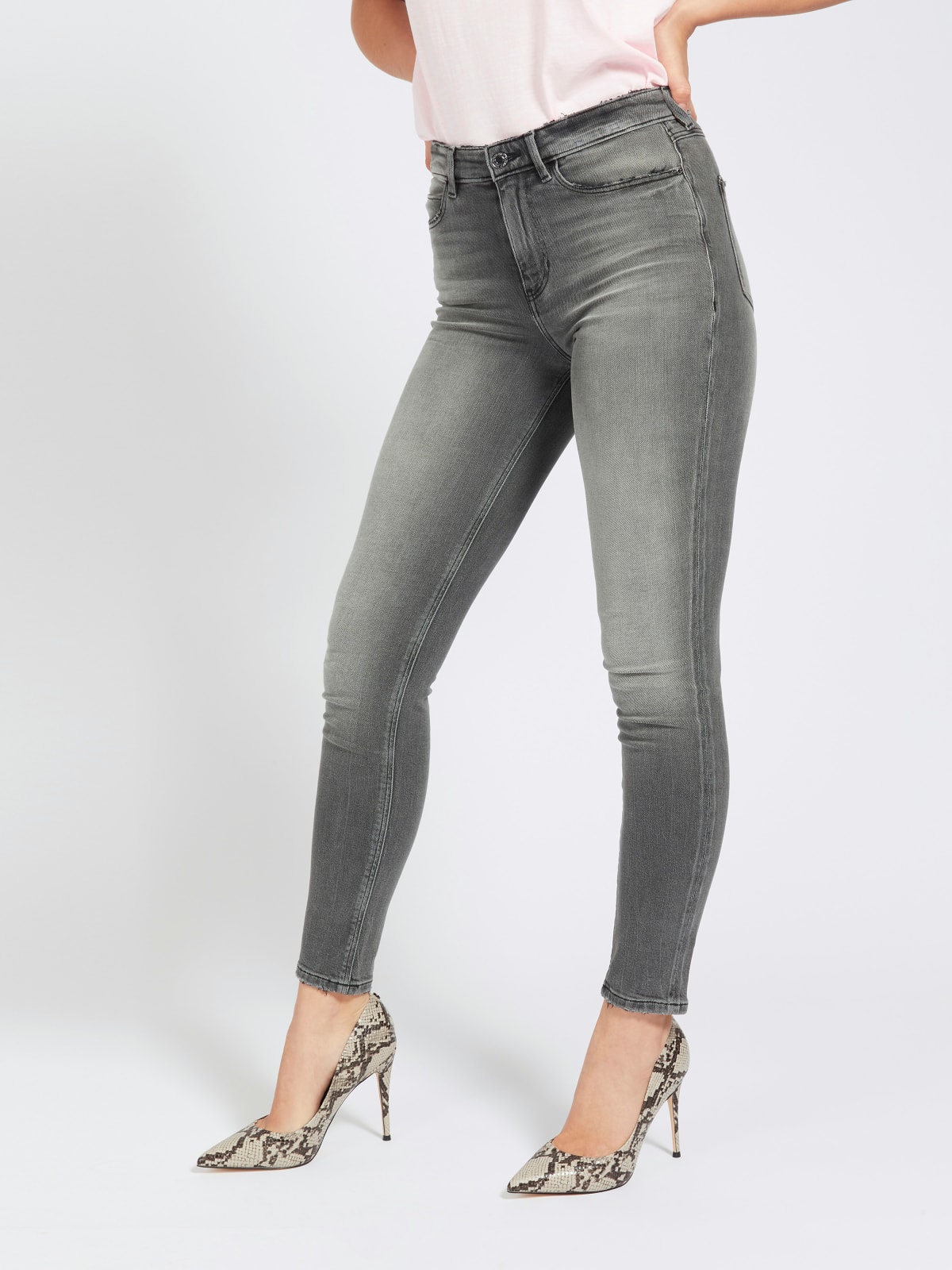 GUESS W1YA46 D4F52 Damen Jeans Hose Skinny-Fit Grau CRG1