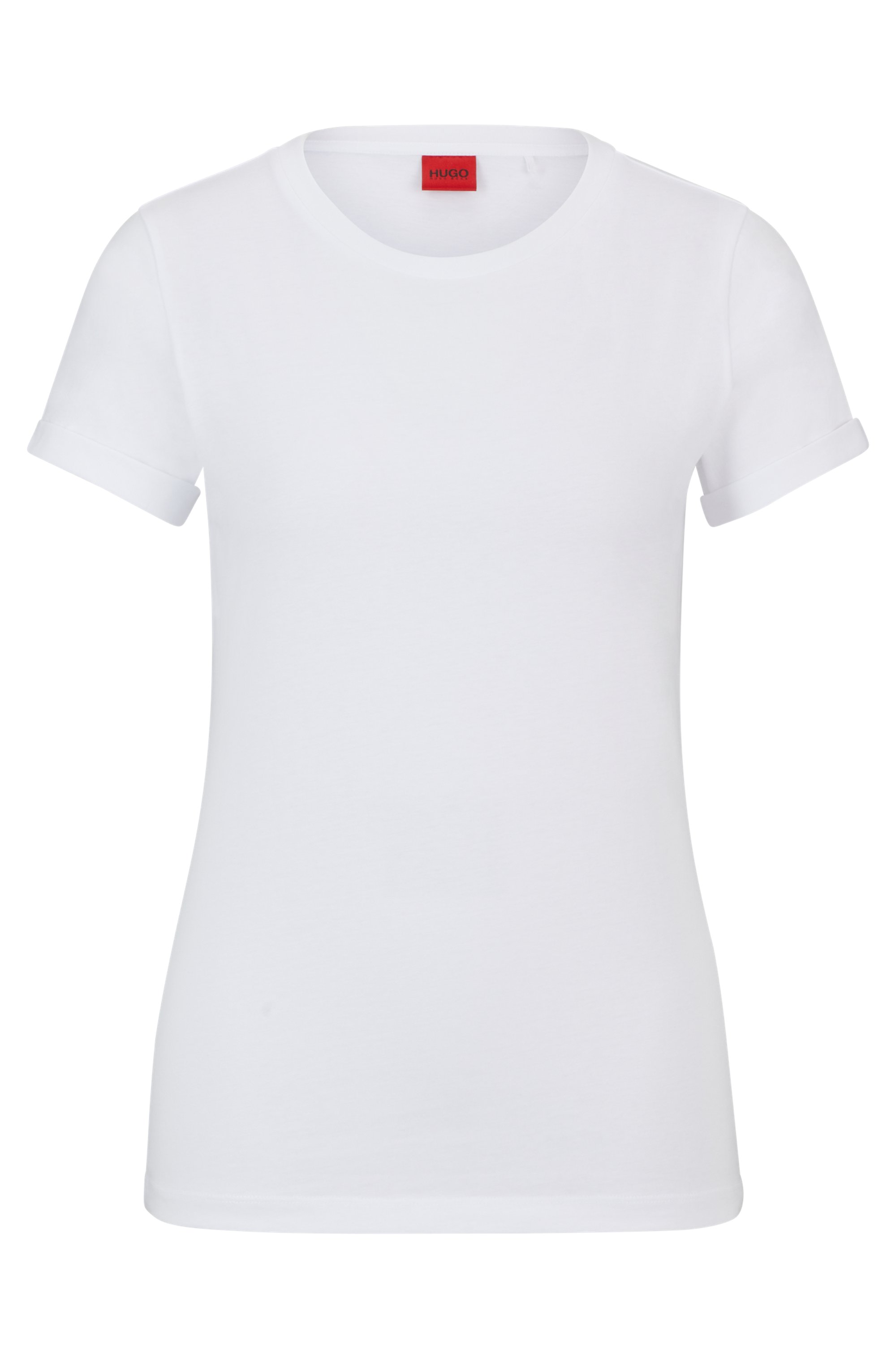 HUGO 50417212 The Plain Tee 10209413 01 Damen T-Shirt mit spiegelverkehrtem Logo-Print.