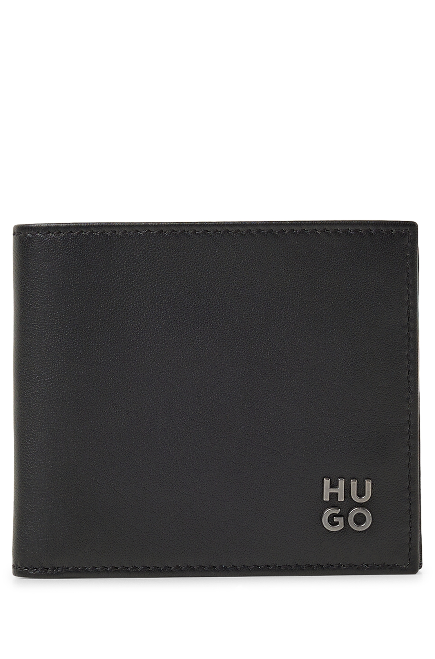 HUGO 50478506 Theo_4 cc coin Herren Klapp-Geldbörse aus Leder mit Logo Schwarz
