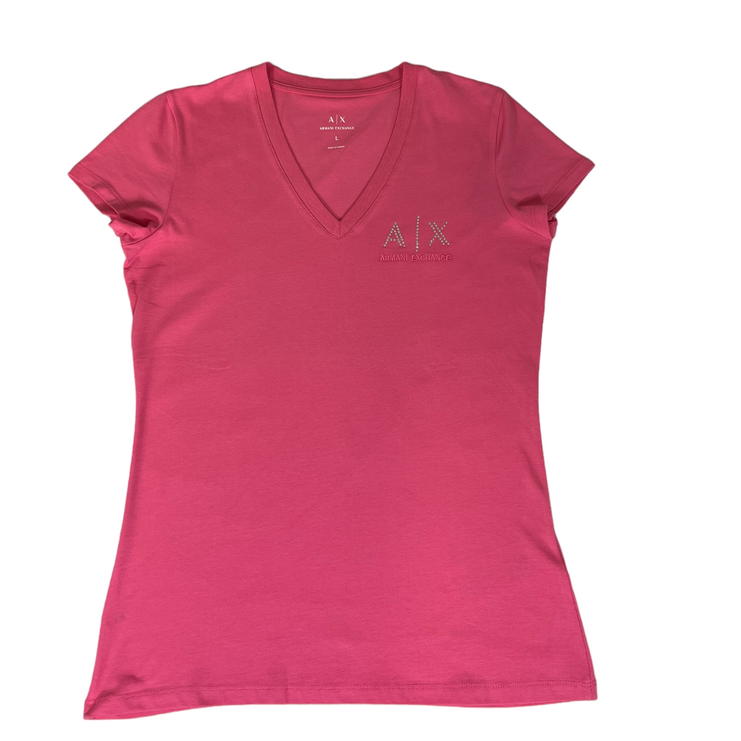 ARMANI 3DYT62 YJCTZ Damen T-Shirt Strass-Logo Rosa