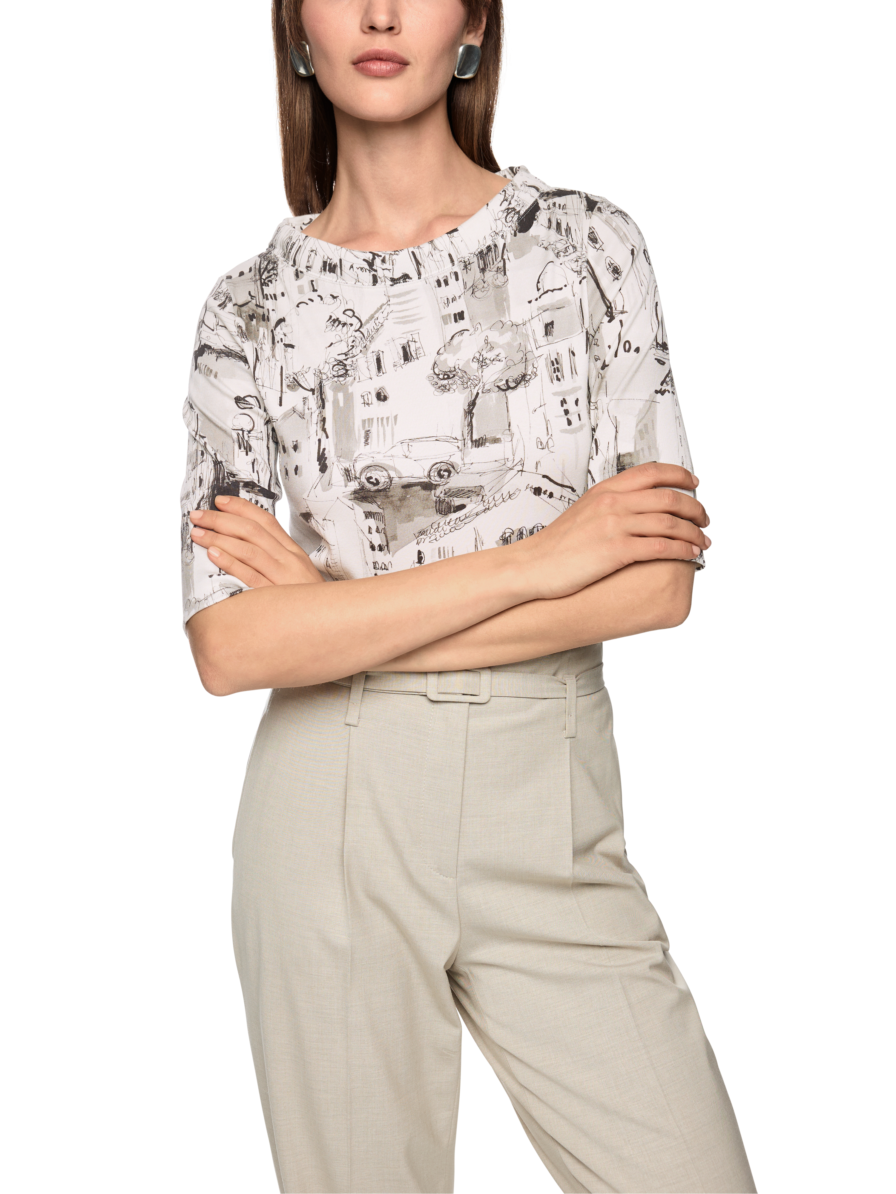 MARC CAIN ZC 48.45 J37  Shirt mit CITY-Motiv smoke