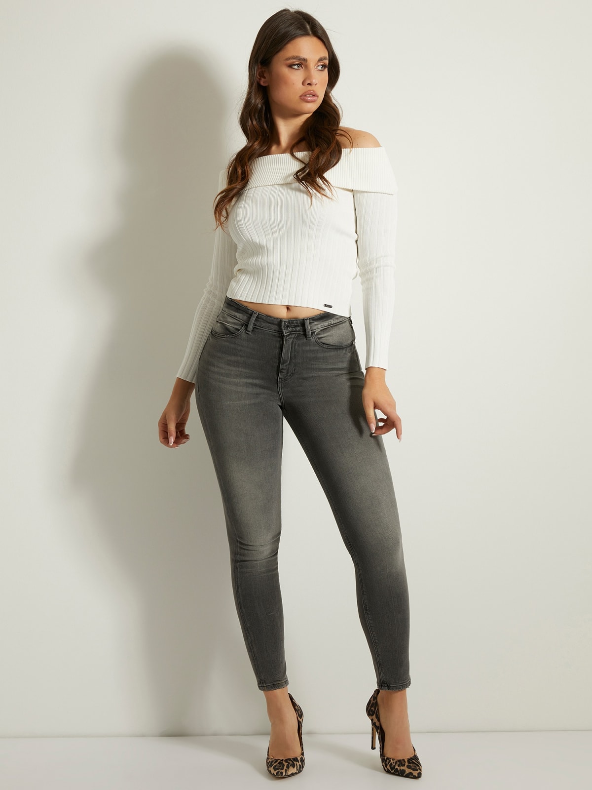 GUESS W1YA46 D4F52 Damen Jeans Hose Skinny-Fit Grau CRG1
