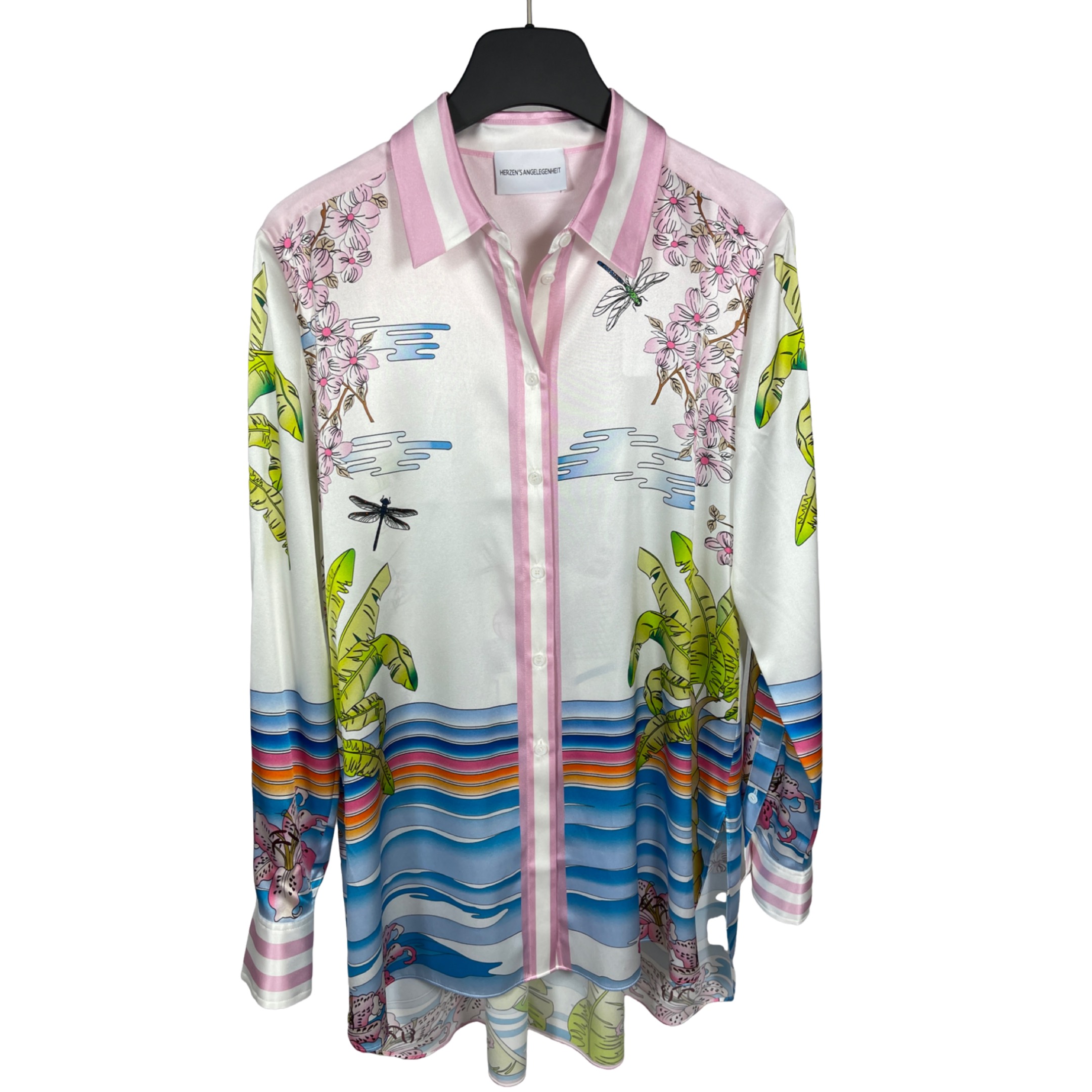 HERZENSANGELEGENHEIT 25231-6180 Damen Seidenbluse mit Hawaii-Print Stretch fiore multi blau/rosa