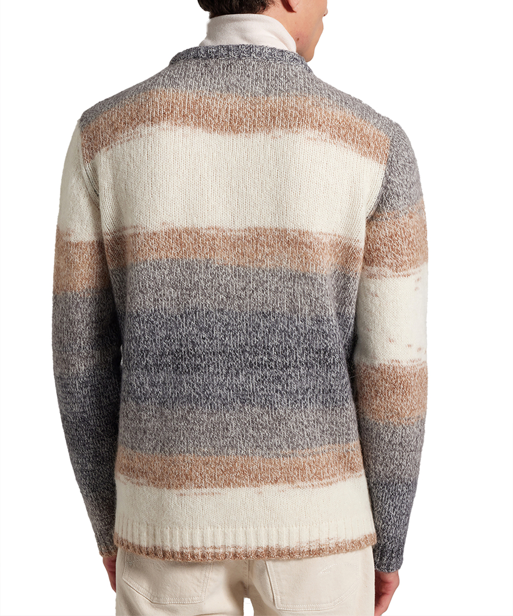 Baldessarini BLD-CubaHerren Rundhals Pullover Gestreift Woll-Mix Pale Khaki Pattern