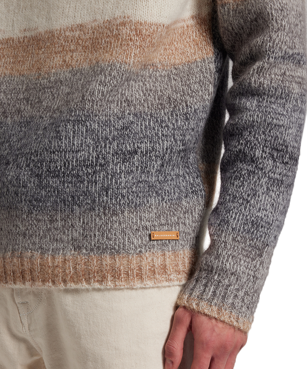 Baldessarini BLD-CubaHerren Rundhals Pullover Gestreift Woll-Mix Pale Khaki Pattern