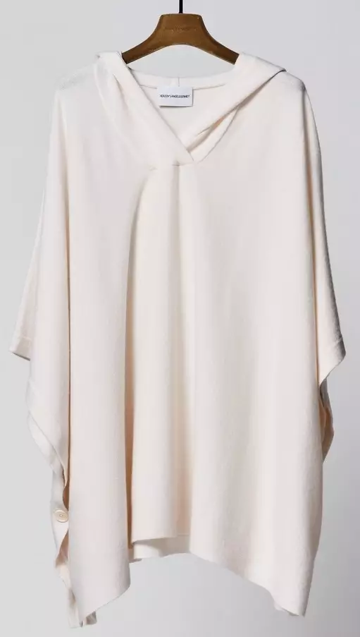 HERZENSANGELEGENHEIT 25222-1202 Damen Cardigan Weste Poncho Cape mit Kapuze Wool-Cashmere-Mix Wollweiss