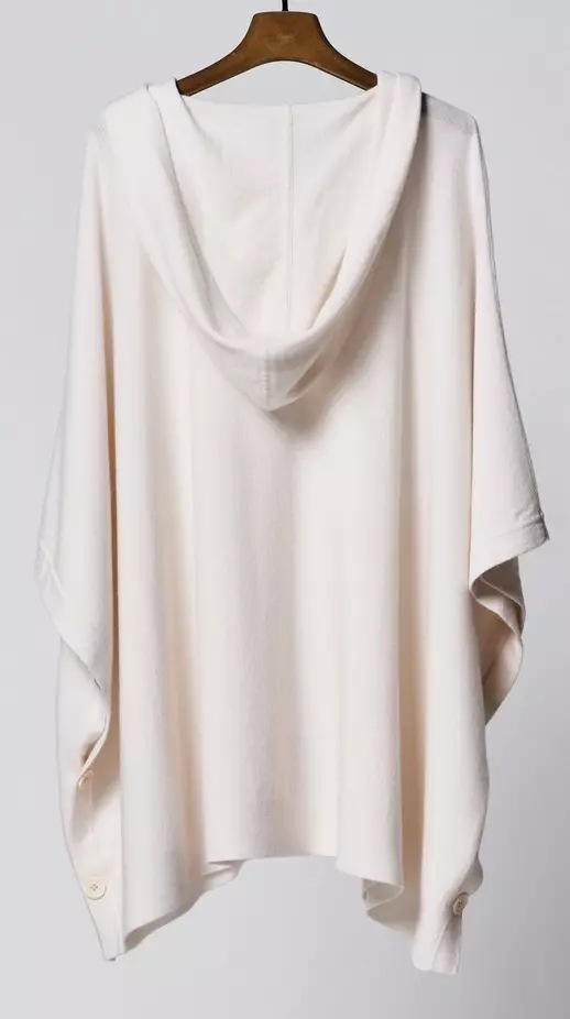 HERZENSANGELEGENHEIT 25222-1202 Damen Cardigan Weste Poncho Cape mit Kapuze Wool-Cashmere-Mix Wollweiss