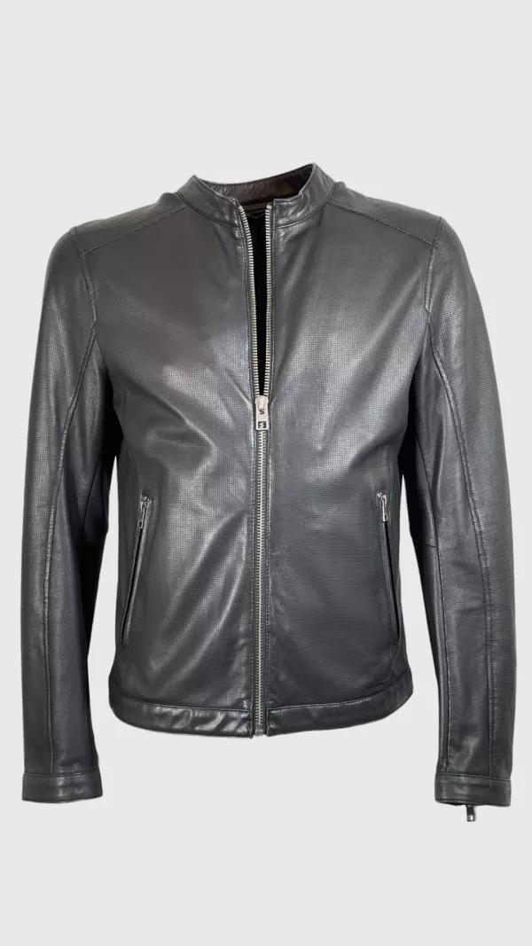 OAKWOOD HUDSON 63576 Herren Jacke perforiertes Leder  Schwarz 501.