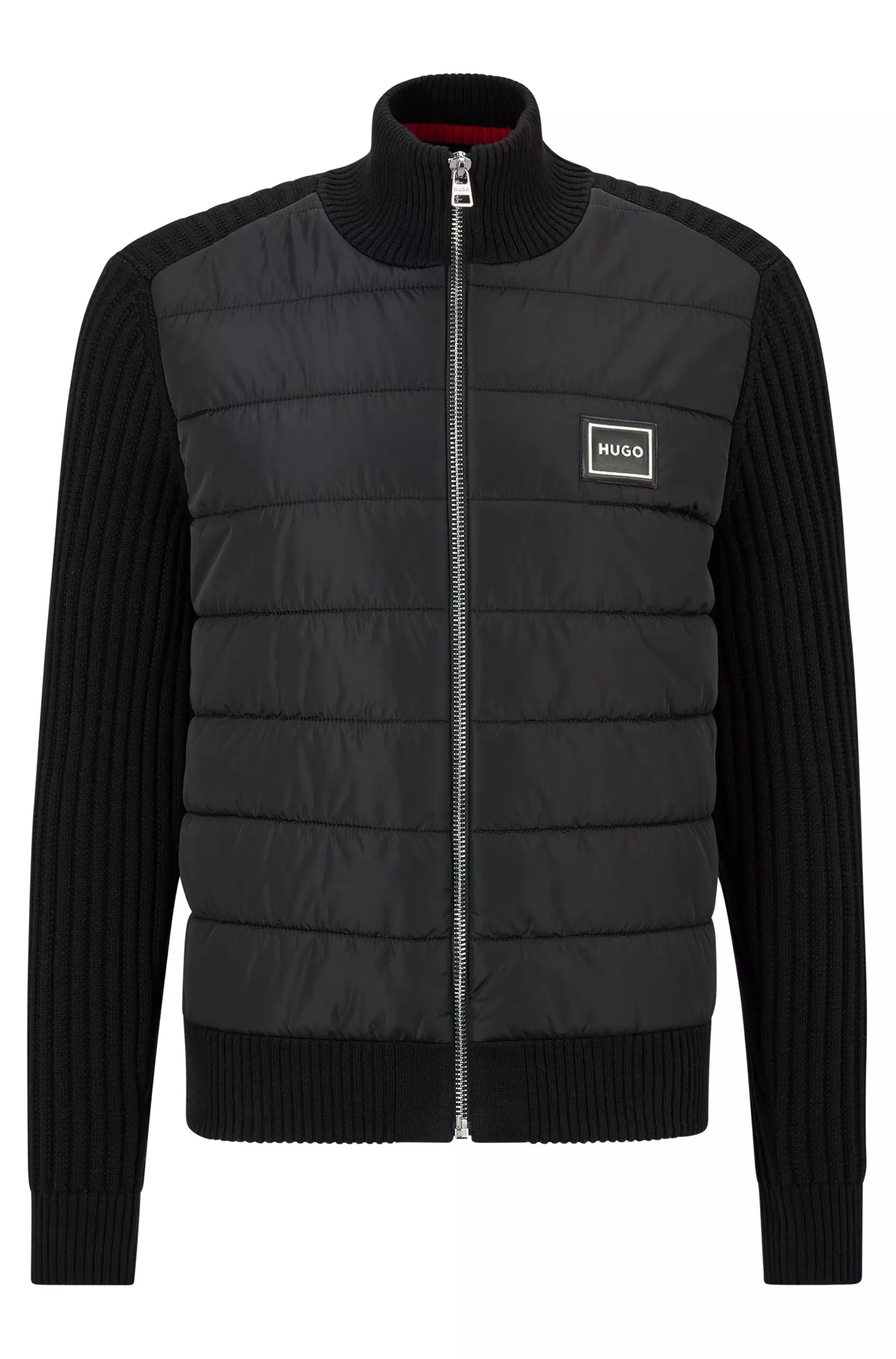 HUGO 50474818 Scabro Herren Strickjacke mit Kontrastvorderseite Schwarz