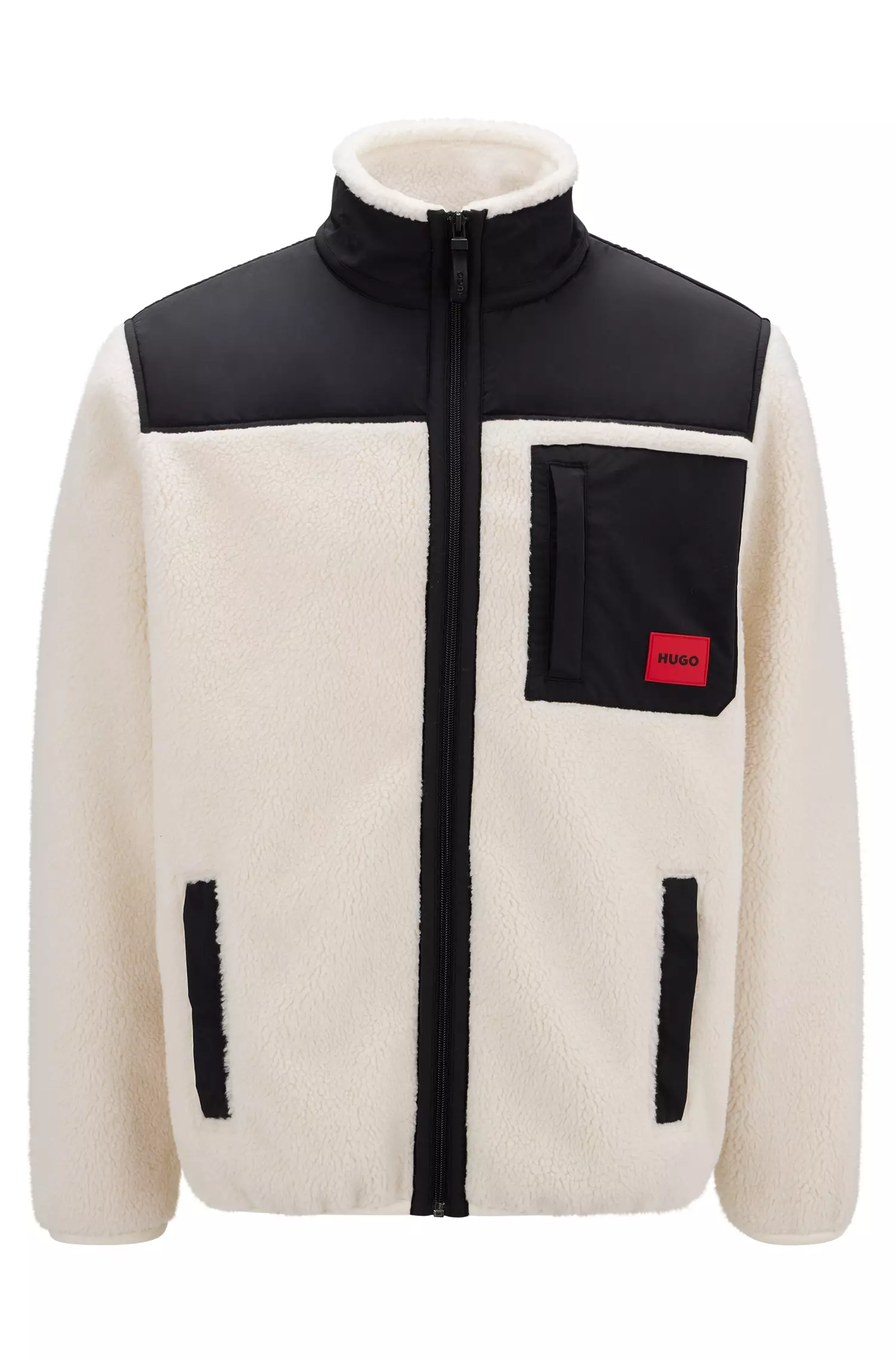 HUGO 50475855 Demongras Sweatjacke Fell-Optik Natur/ Schwarz