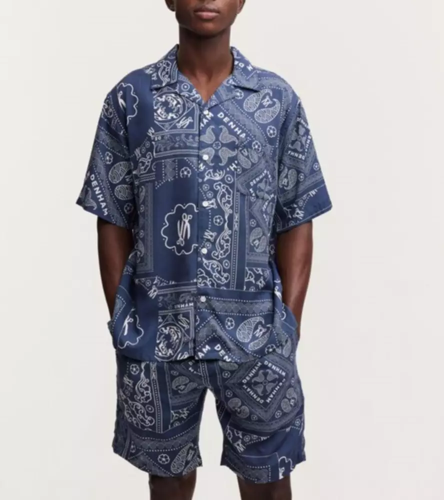 DENHAM 01-22-04-40-021 BOWLING SHIRT T Herren Hemd BANDANA BLUE