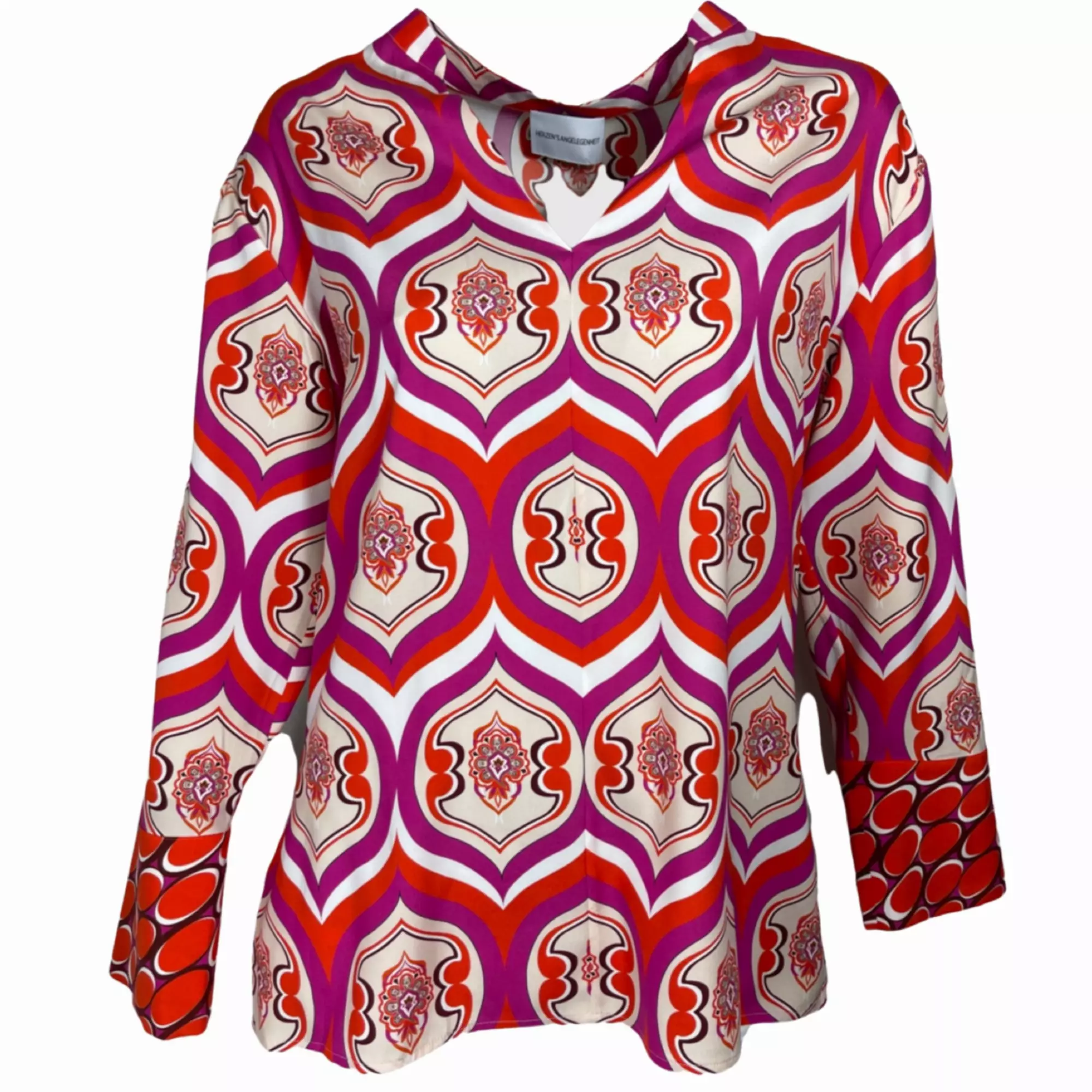HERZENSANGELEGENHEIT 25224-6051 Damen Seidenbluse Stretch BEIGE MAGENTA MULTI