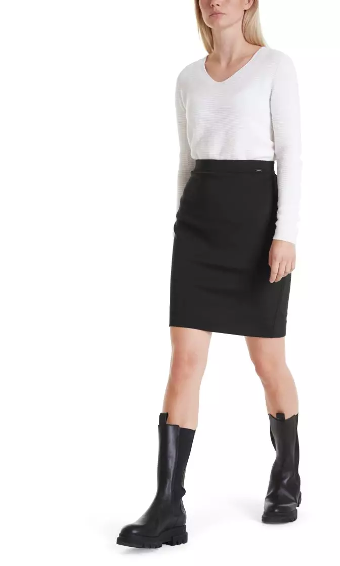 MARC CAIN  +E 55.01 J29 Blusenshirt aus Material-Mix off-white Rock aus Stretchjersey Schhwarz